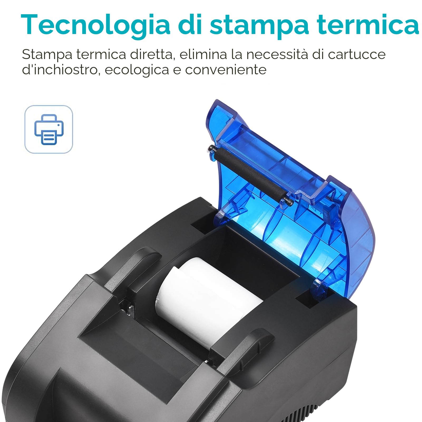 Bisofice Stampante termica 58 mm per Scontrini, Stampante Portatile Bluetooth & USB, Compatibile con Android/Windows, Supporto ESC/POS, per Vendita al Dettaglio
