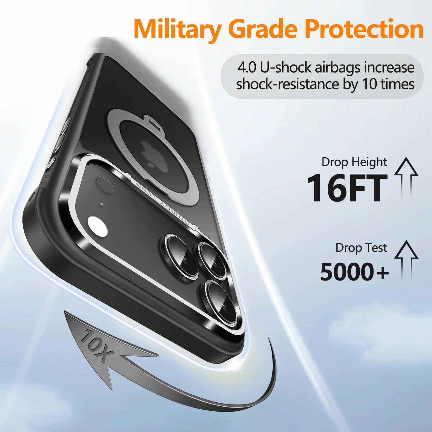 O3 Mag-Stand Designed for iPhone 17 Pro Case with 360° Spin Stand, [Compatible with MagSafe][Super Skin Feeling] Translucent Matte Magnetic Slim Phone Case 6.3 inch, Matte Black