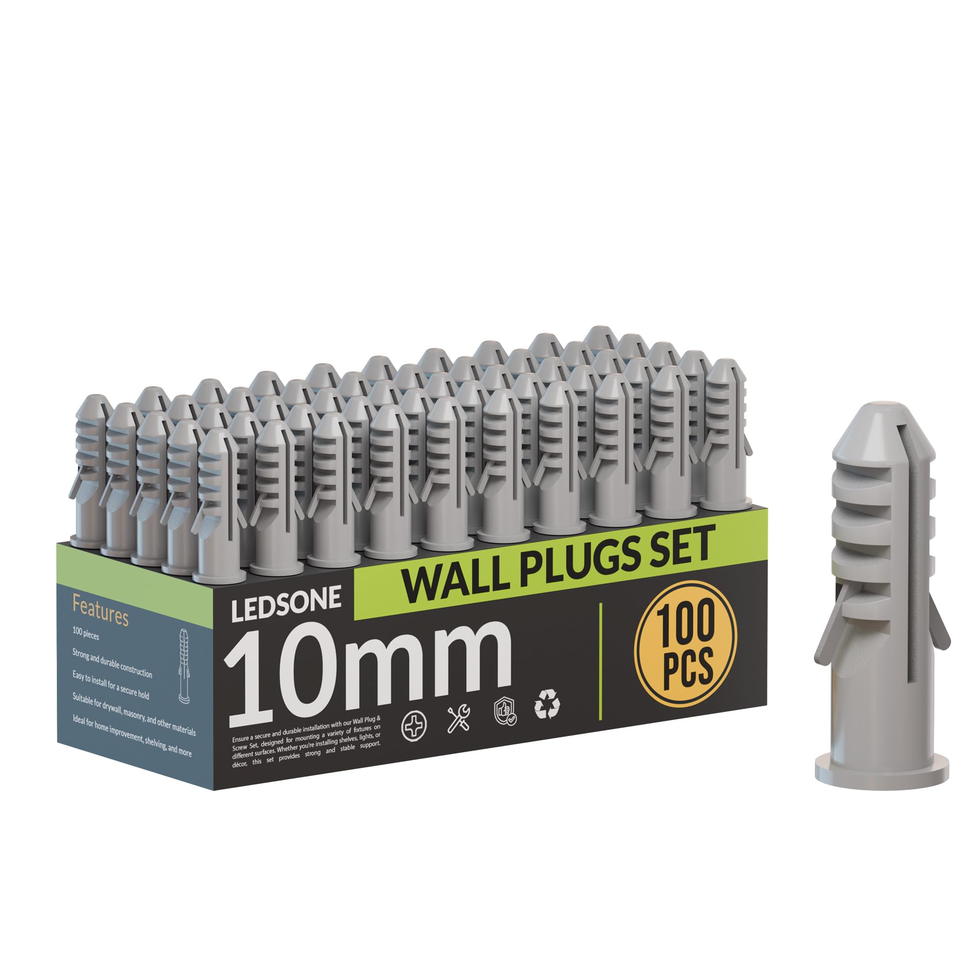 100Pcs Grey Wall Plugs 10mm Plasterboard,Raw Screw Plugs Plastic Fish Type Extension Raw Plugs Fixings for Masonry Effective Mounting of TV's,Mirrors Screws Fastener Kits
