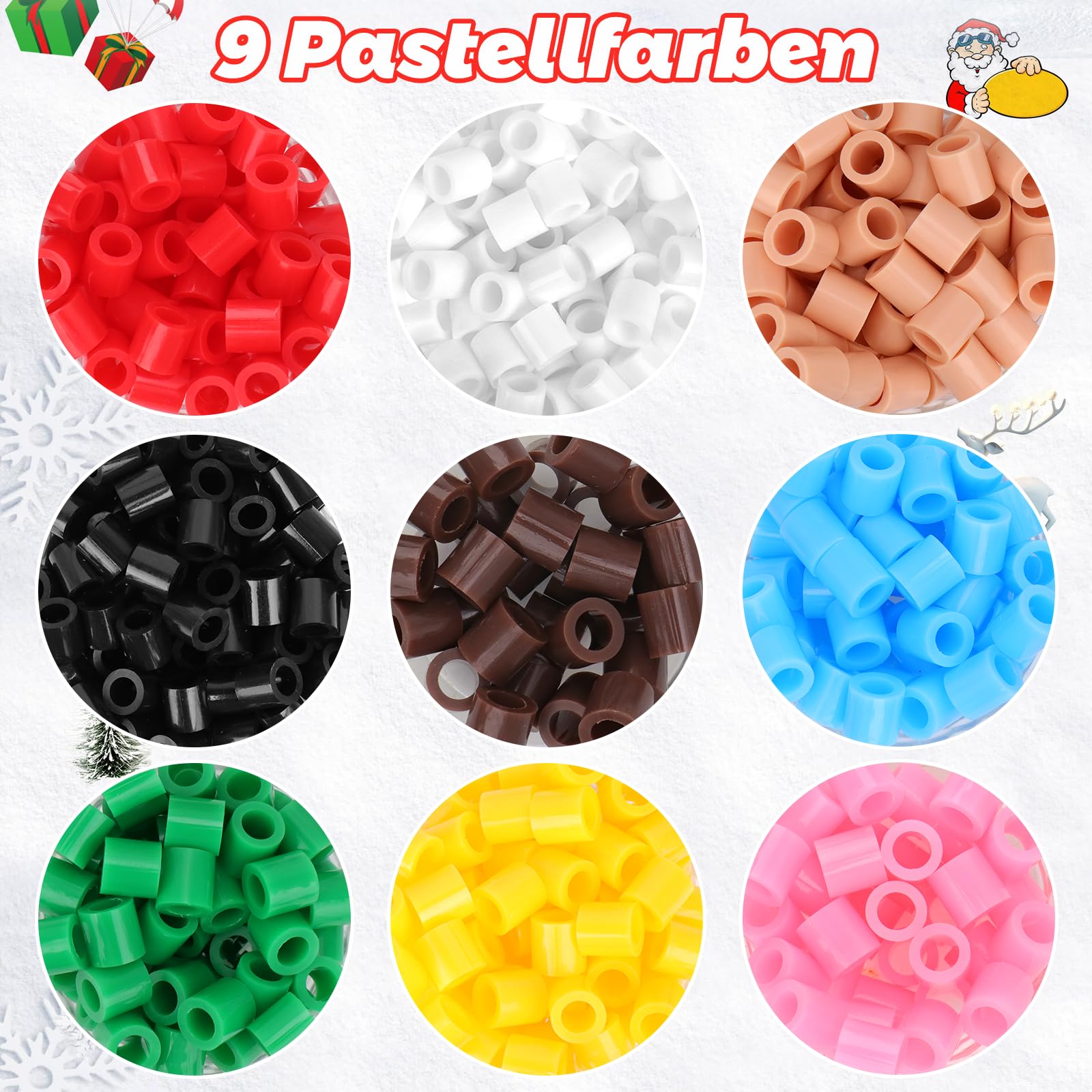 Homgaty 1500 stuks grote strijkkralen, 10 mm, met steekplaten en strijkpapier, 10 macaron pastelkleuren, XL steekkralen, navulset, creatieve kralenset voor kinderen vanaf 3 jaar