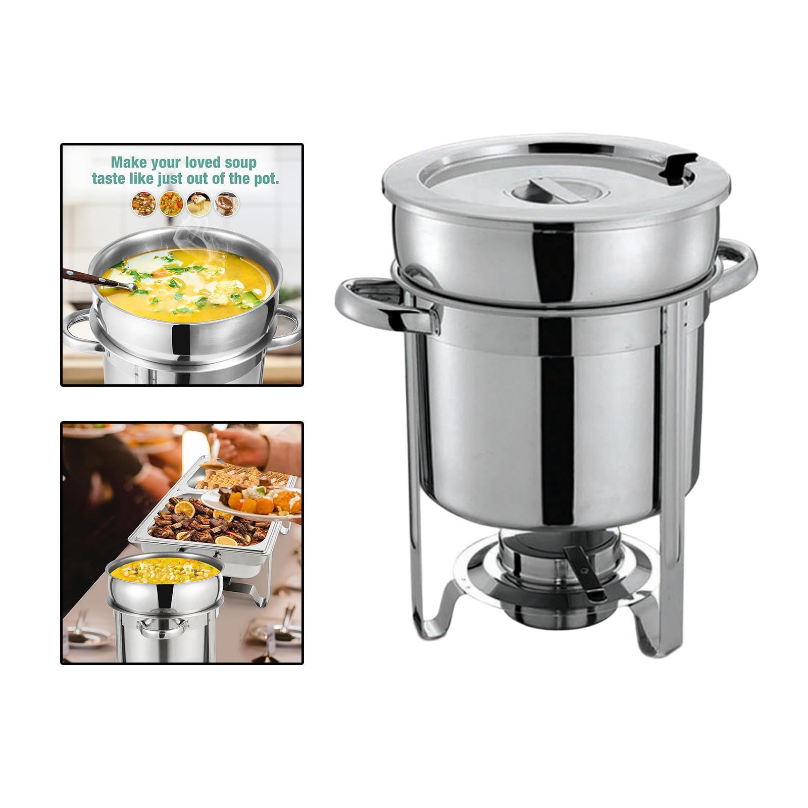 Servierfreundlicher Suppen Chafing Dish aus Edelstahl mit Griffen für Buffet Catering und Veranstaltungen. Warmhaltebehälter für Suppe, Wasser und Speisen.