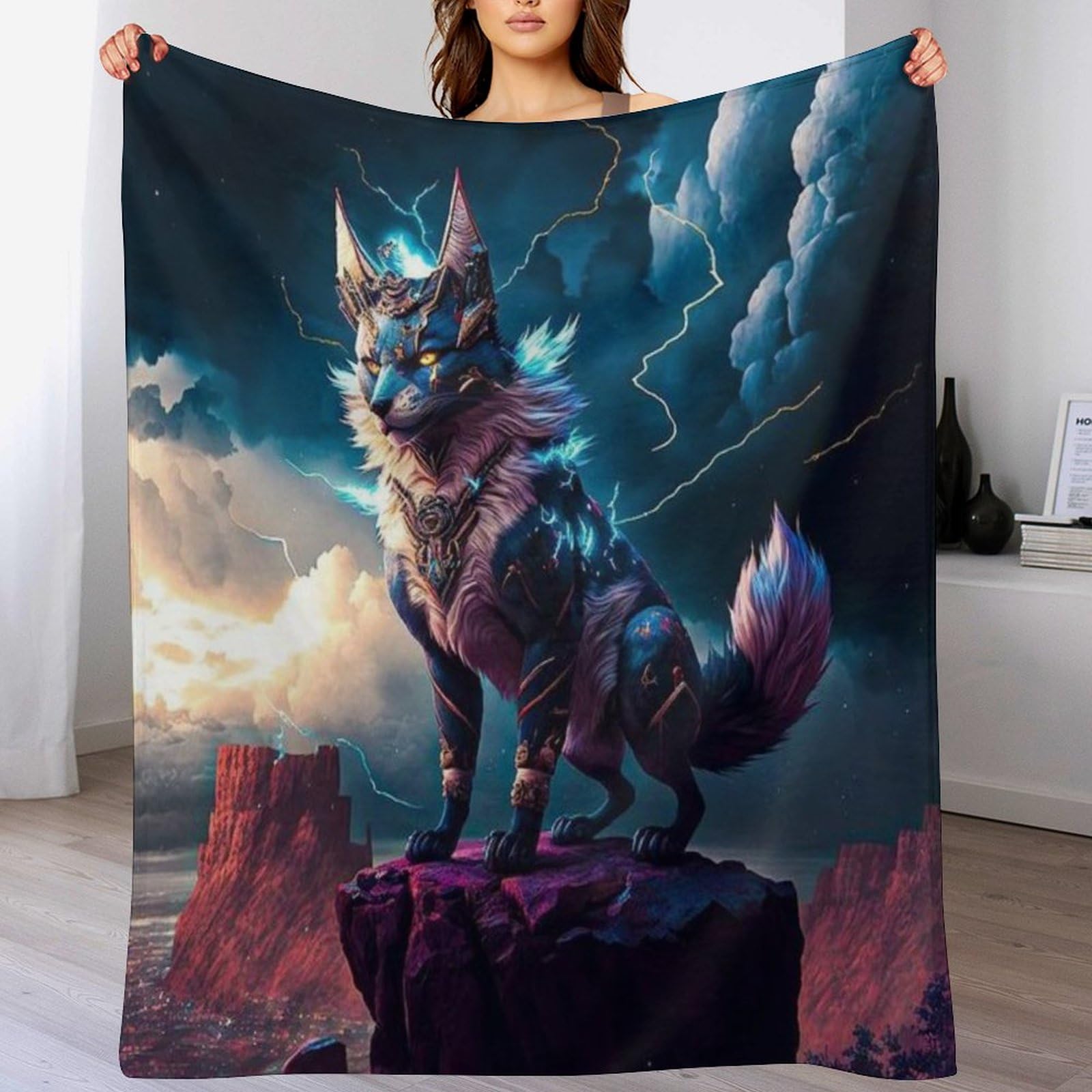 Manta de lobo de franela suave para tardes de sofá y película