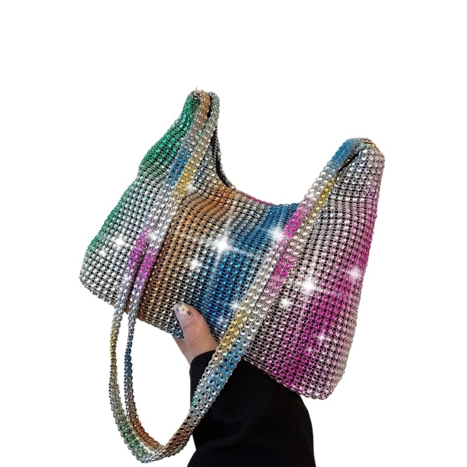 Hyfeuokf Women's Multicolor Rhinestone Bags Fashion Rhinestone Shiny Handbag Sparkling Evening Clutch Tote Purse Bags Causal Handbag Shoulder Bag For Wedding Bridal Prom(Multicolor)