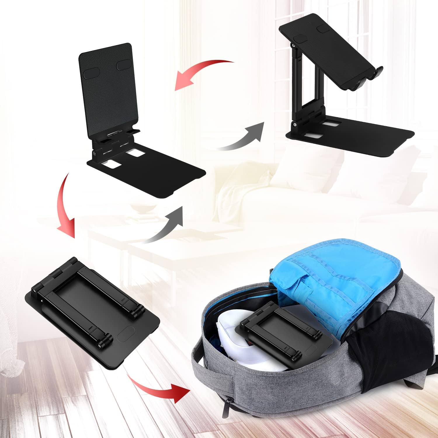 FKU Adjustable Desk Tablet Stand Holder Portable iPad Stand for Foldable Desktop Holder Stands Telescopic Monitor Mount Super Sturdy Metal Compatible for Mini Laptop, Phone, iPad Pro. Black 12 7140l0j+5HL. SL1500