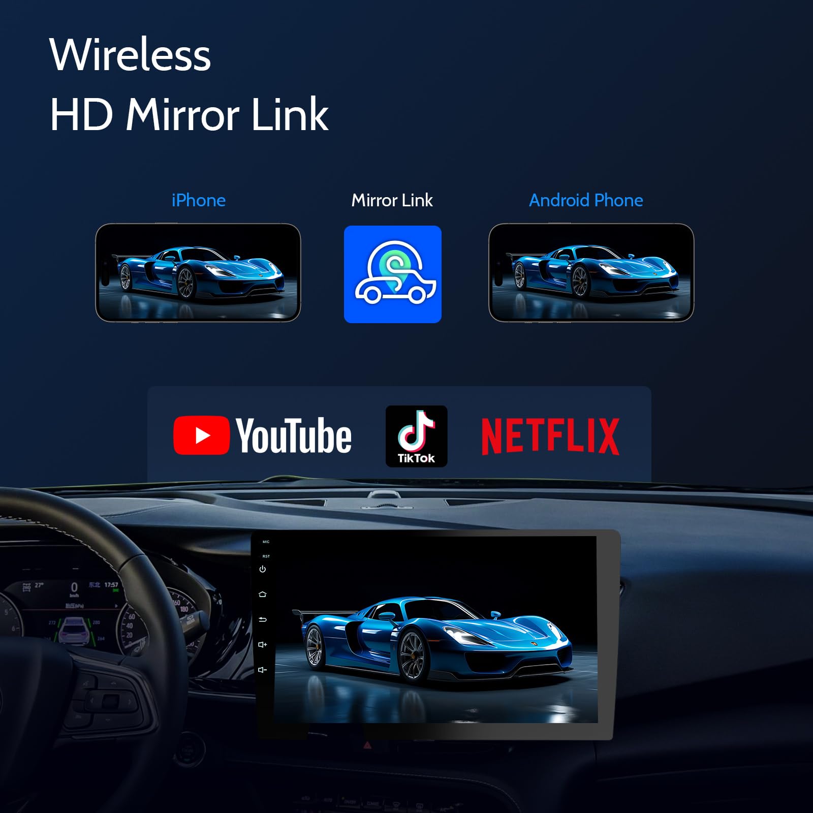 9" Wireless Double Din Car Stereo,Apple Carplay an Android Auto 8 cores Radio Screen,Support Mirror Link,Bluetooth 5.0,FM/AM,Aux Input Car Audio Receivers,2 Din Autoradio with Backup Camera