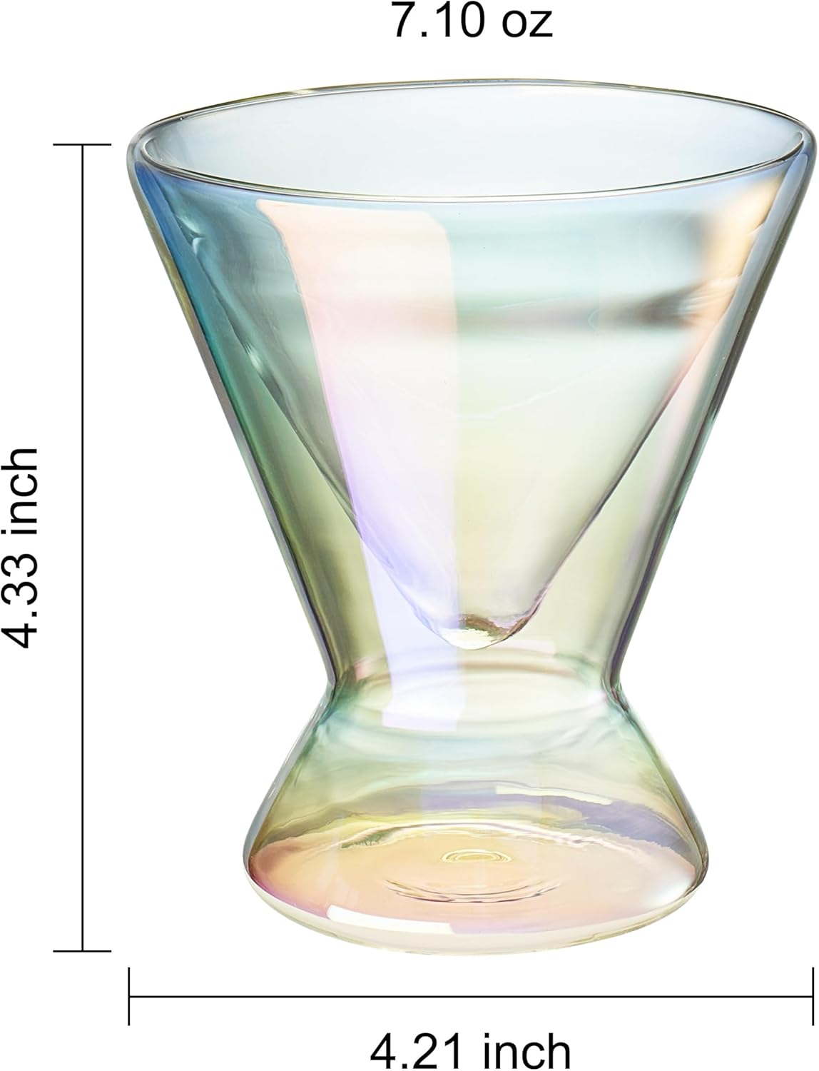 Khen Stemless Iridescent Martini Glasses - 7oz Clear Martini Glasses Set of 2 - Double Wall Insulated Cocktail Glass Set - Unique and Fun Gift for Dirty, Cosmopolitan Espresso Martini Lover