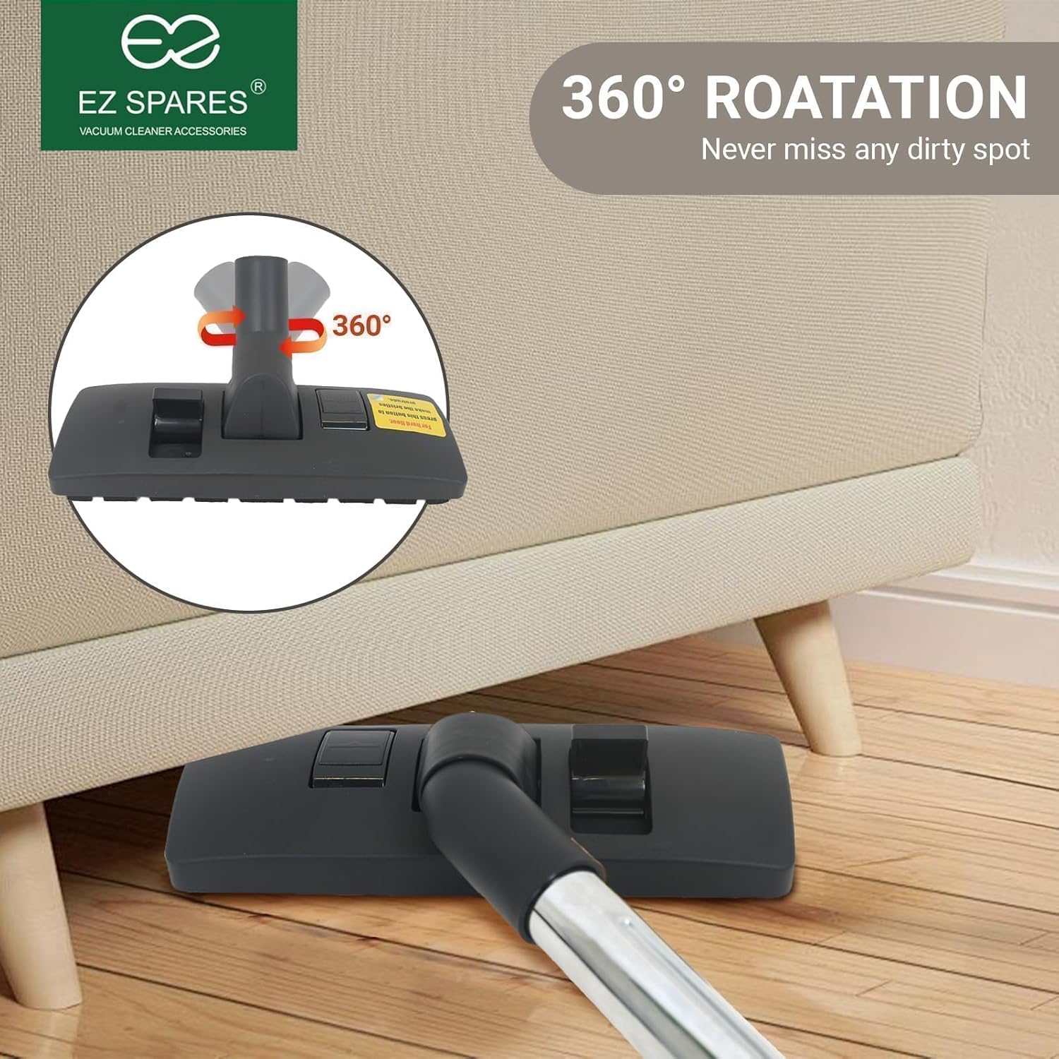 EZ SPARES Universal Vacuum Cleaner Floor Brush Attachment,Compatible with Most Brand,Hoover, Eureka, Rainbow,Shop VAC,Nozzle Tool, 2-in-1 for Hard Floor&Carpet (With An Adapter and Mini Clean Brush)
