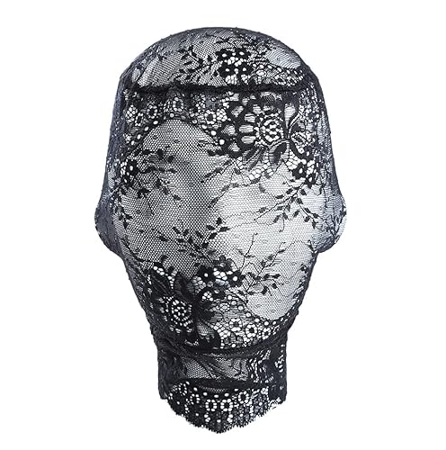 Lace Full Face Masquerade Mask Mesh Headwear Rave Hollow Out Head Covers Black Body Chains Halloween See Through Costume Party Outfits