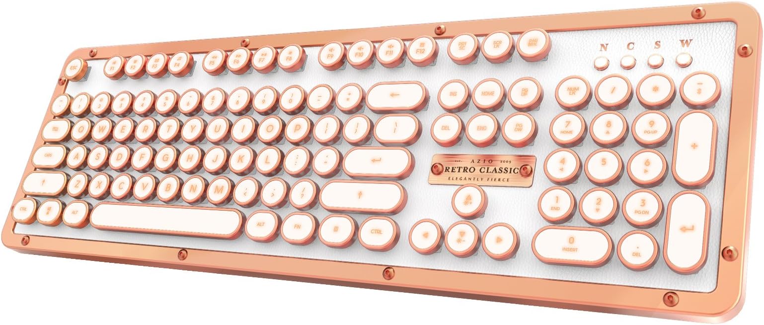 Azio Retro Classic Bluetooth (Posh) - Wireless/USB Wired Leather Vintage Backlit Mechanical Keyboard for PC/Mac (MK-RETRO-L-02B-US)