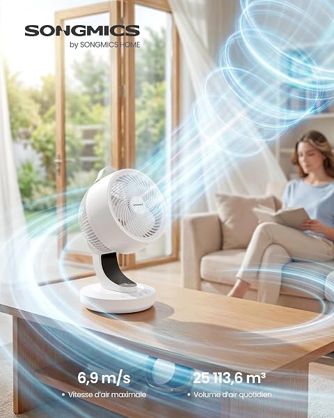 SONGMICS Ventilateur de Bureau Silencieux 20 dB, avec Télécommande, Circulateur d’Air Puissant, Oscillation 70°, 8 Vitesses, Minuterie 12 h, Blanc Nuage XFC001W1EU - 2