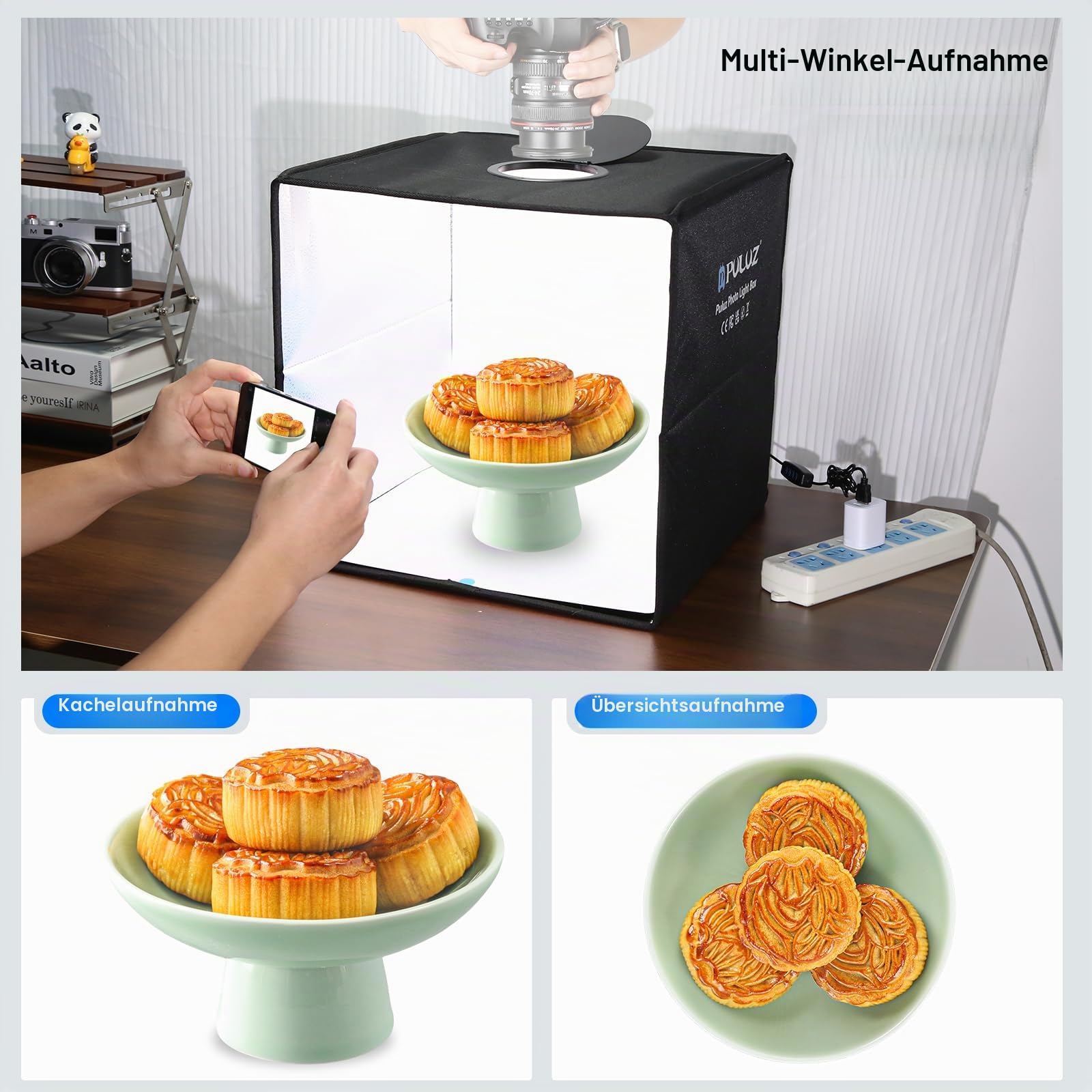 PULUZ Fotostudio Fotobox Light Box 40×40 cm Tragbare 15.75 inch Foto Lichtbox mit dimmbarem LED-Ringlicht 3 Farbtemperaturen 12 Hintergründe Lichtzelt Set für Produktfotografie