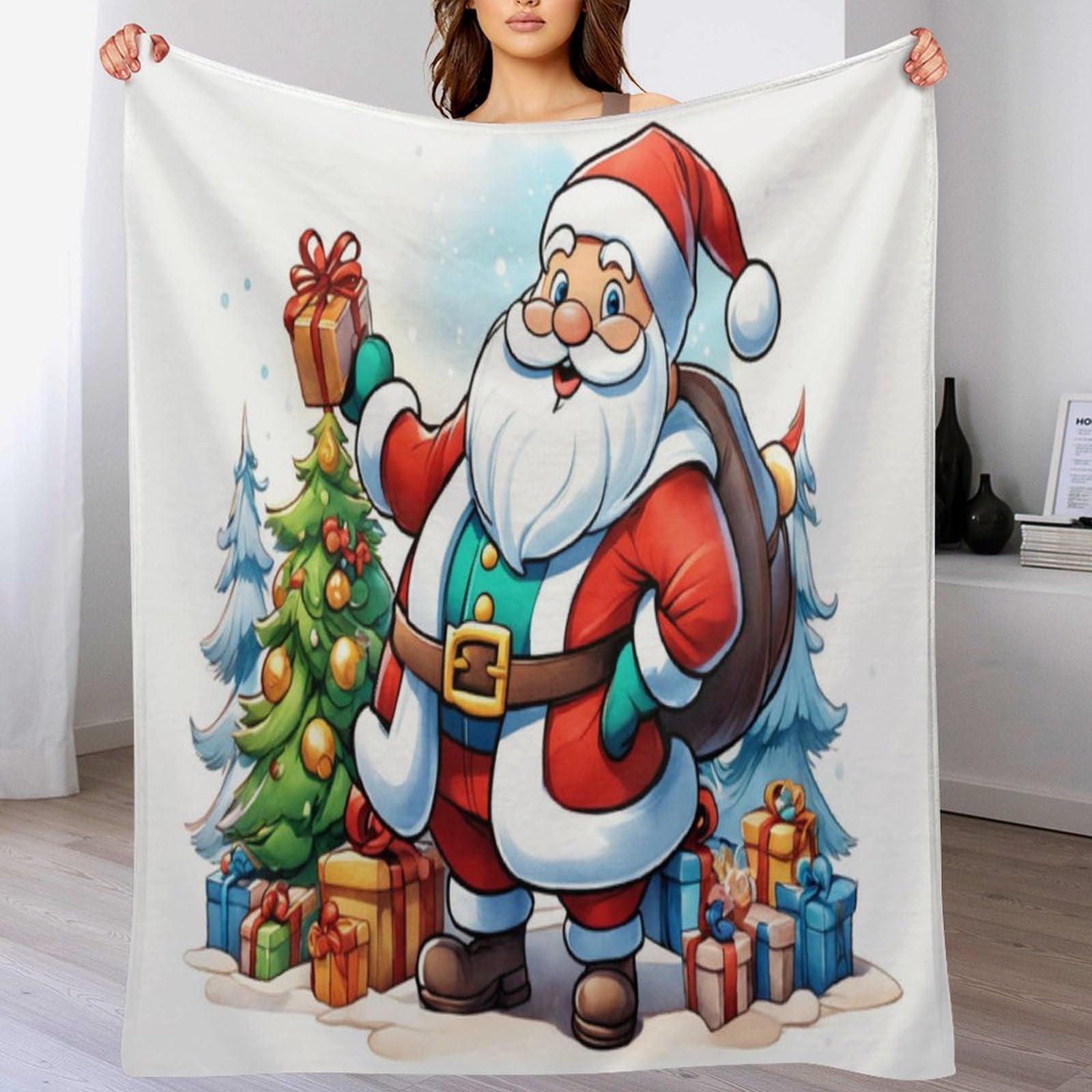 Couverture jeté flannel en père Noël pour canapé et sieste 130x180cm