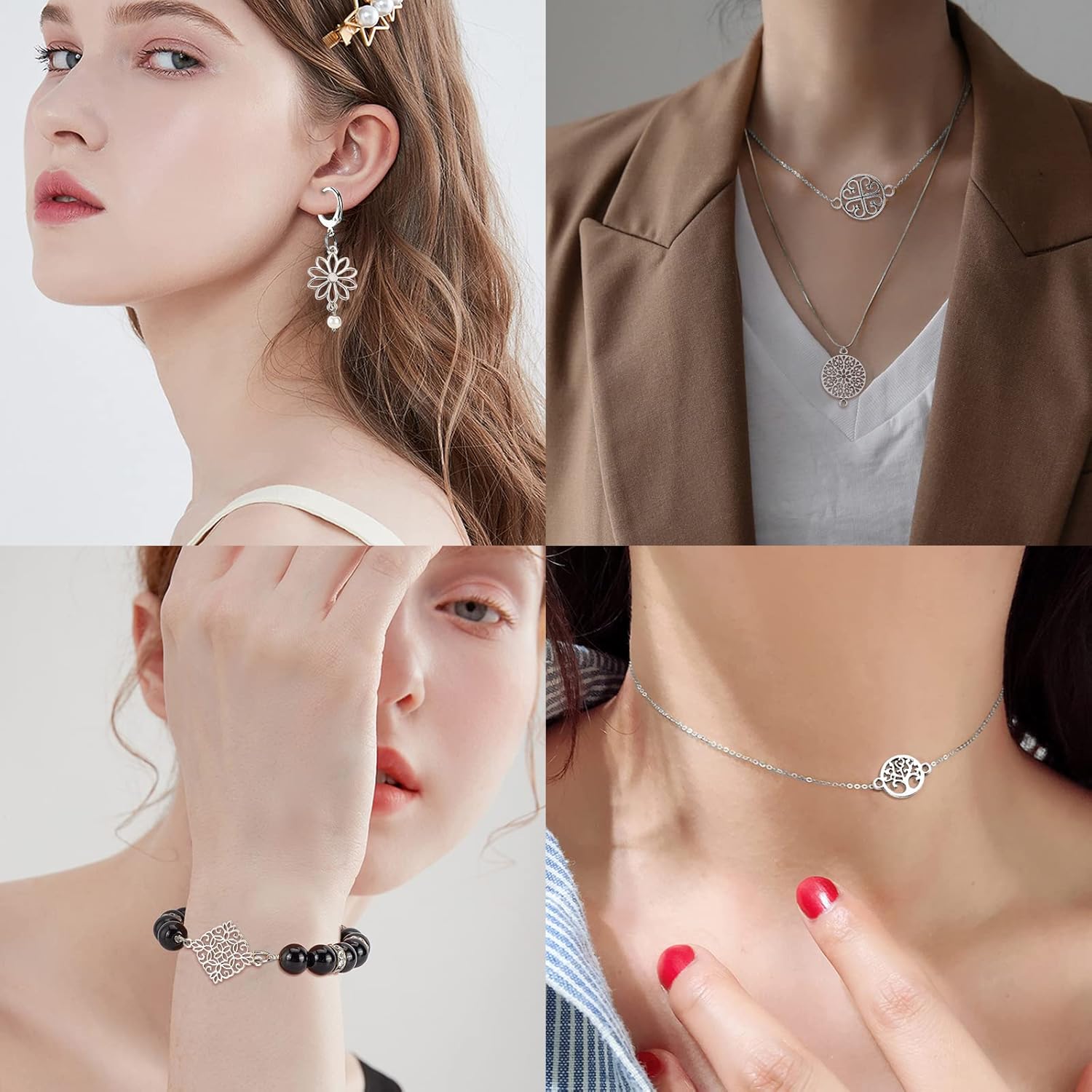 SUNNYCLUE 1 Box 80Pcs 8 Styles Flat Round Flower Charms Tibetan Style Link Connectors Charm Tree of Life Pendants Rhombus Links for Women DIY Earring Necklace Bracelet Jewellery Making - Image 6