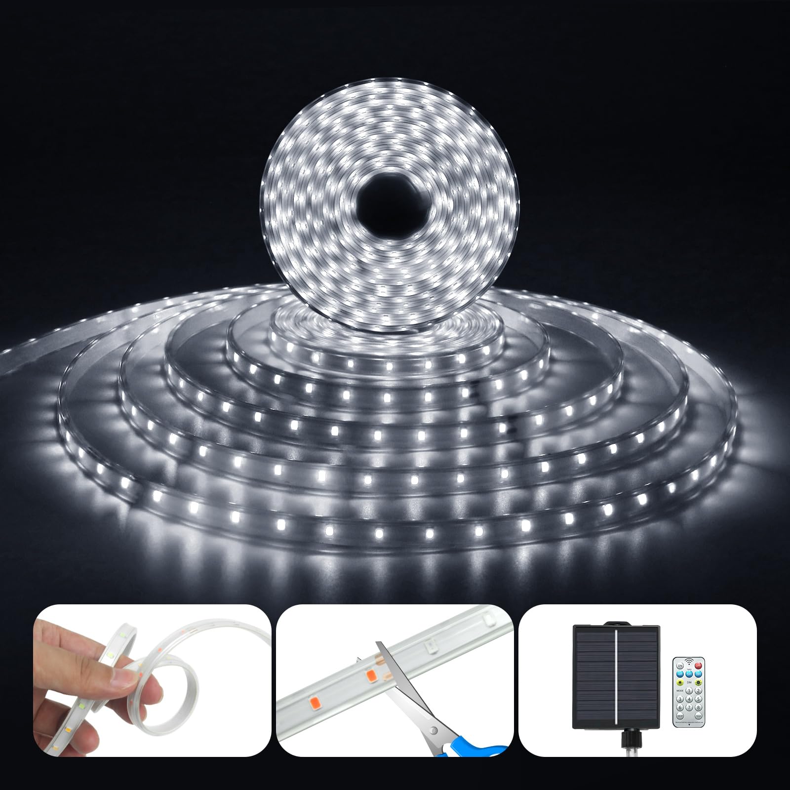 KISUFU Guirlande Solaire Exterieur, 2835 30M 1920 LEDs Lumineuse Étanche, 8 Modes Guirlande Lumineuse Exterieure Solaire Ruban LED Light Strip Pour Clôture Jardin Balcon Décoration.