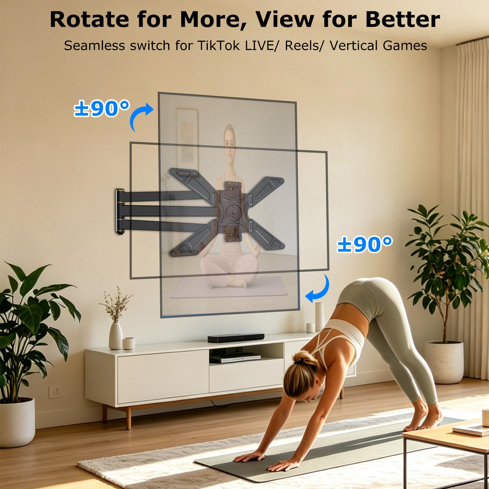 Soporte de Pared Articulado para TV de 32 a 75 Pulgadas, hasta 60 kg | Rotatorio 90°, Brazo Extensible de 838 mm, Soporte TV Pared con Inclinable y Giratorio, Montaje en Esquina, VESA 600x400 mm