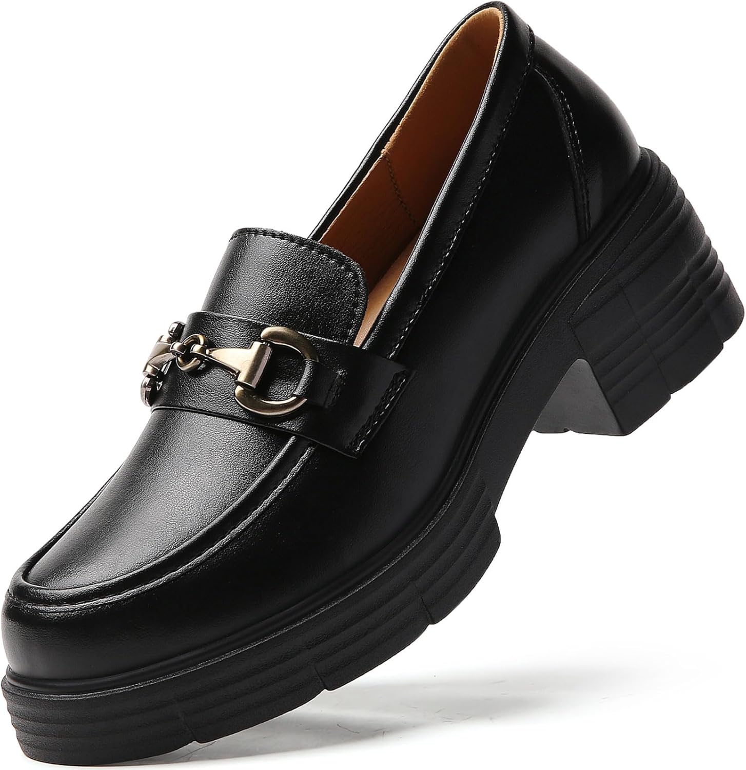 TKKAE Loafers for Women Women's Penny Platform Chunky Loafers Slip-Ons with Gold Buckle Comfortable Business Casual Dress Office Work Shoes for Ladies