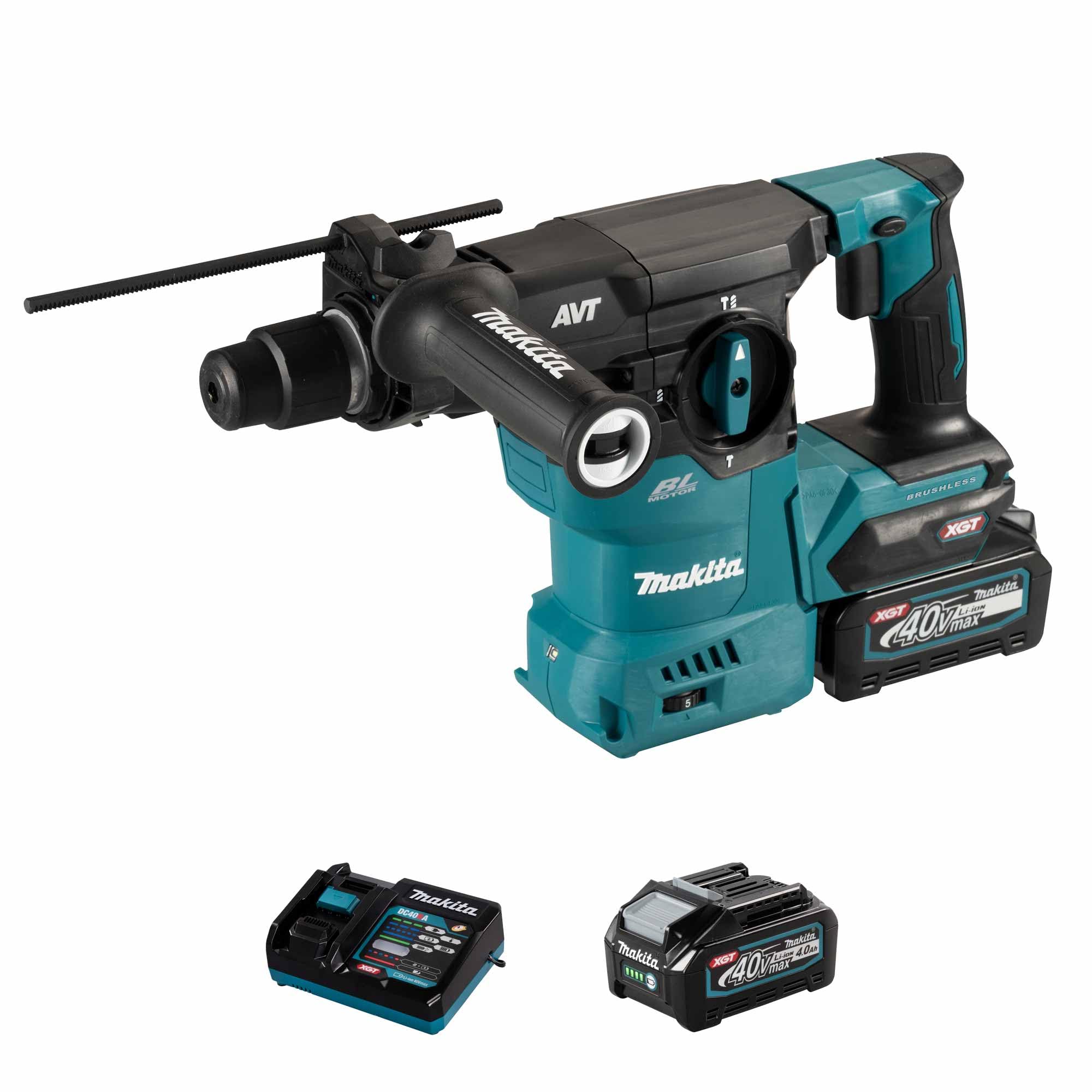 Makita HR008GM202 - Martello combinato a batteria SDS-Plus, 40 V, max. 4,0 Ah, 2 batterie + caricatore in valigetta per il trasporto