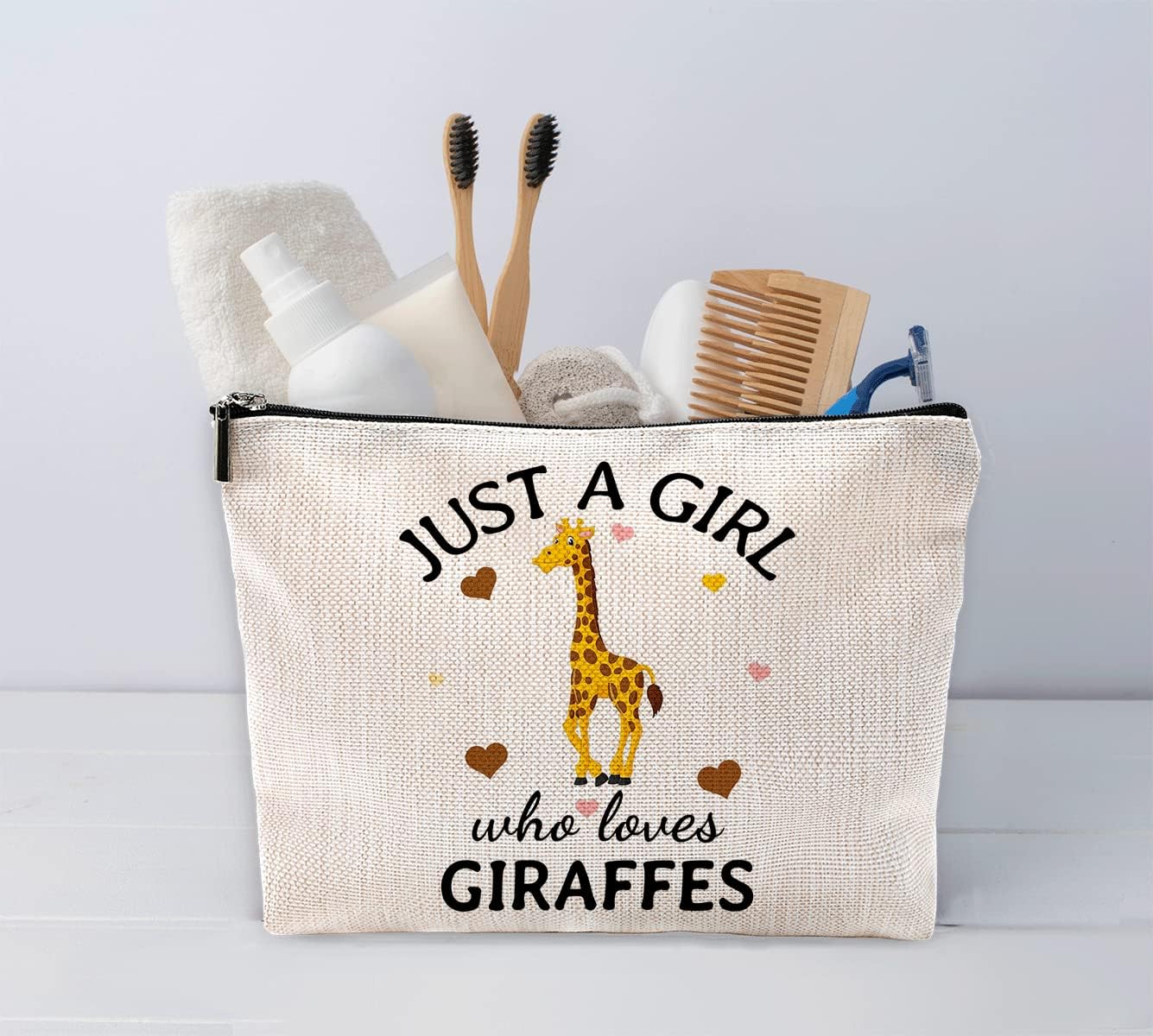 Sufamb Just A Girl Who Loves Giraffes Makeup Bag,Cute Cartoon Giraffe Cosmetic Pouch for Women Girls,Christmas Birthday Gifts for Giraffe Lovers Sister Daughter - Image 2
