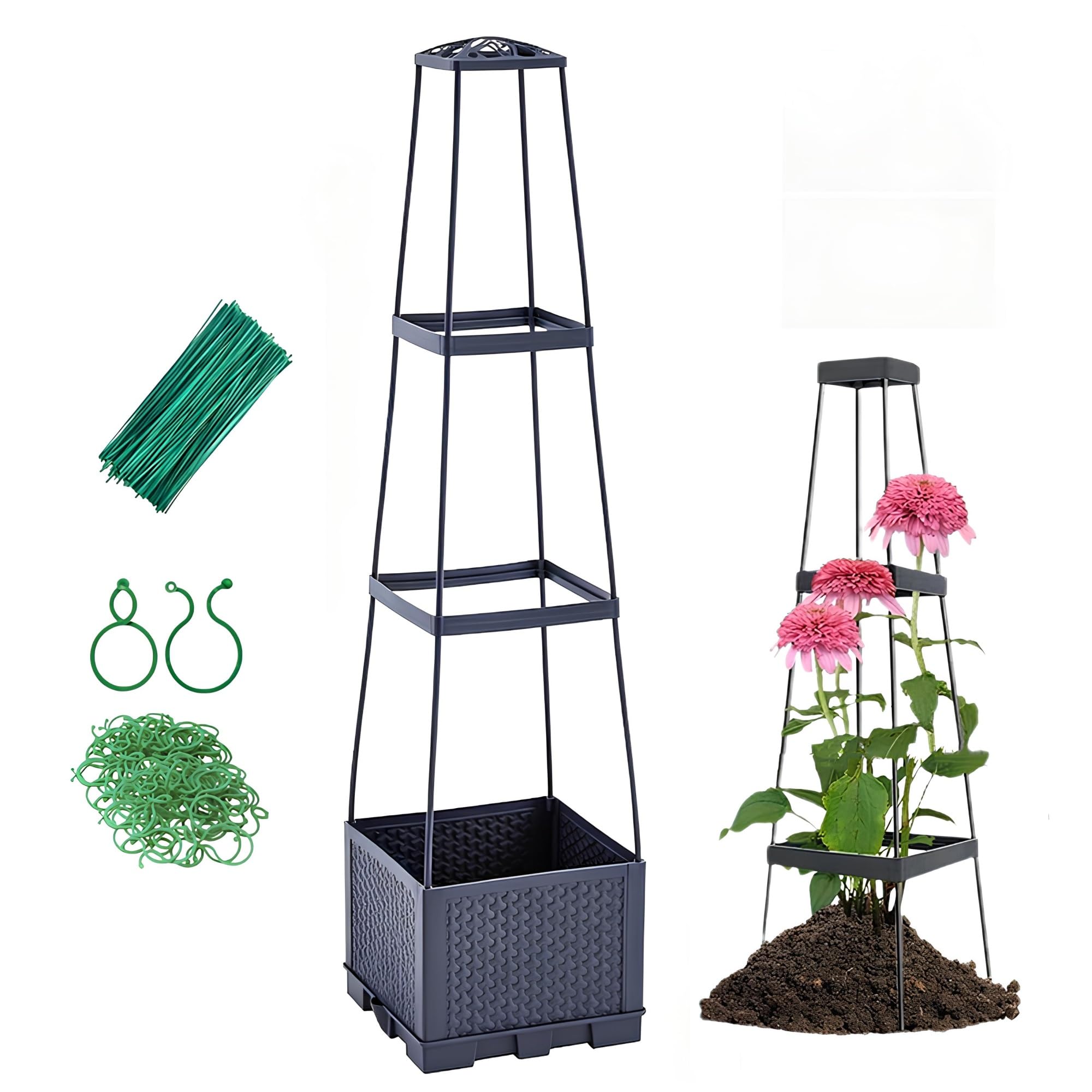 Jardinière Surélevée À Arrosage Autoirriguant avec Treillis, 114cm 140cm Tuteur Tomate avec Support pour Plantes Grimpantes, Fleurs Et Légumes, Intérieur Et Extérieur(114cm/44.9in)