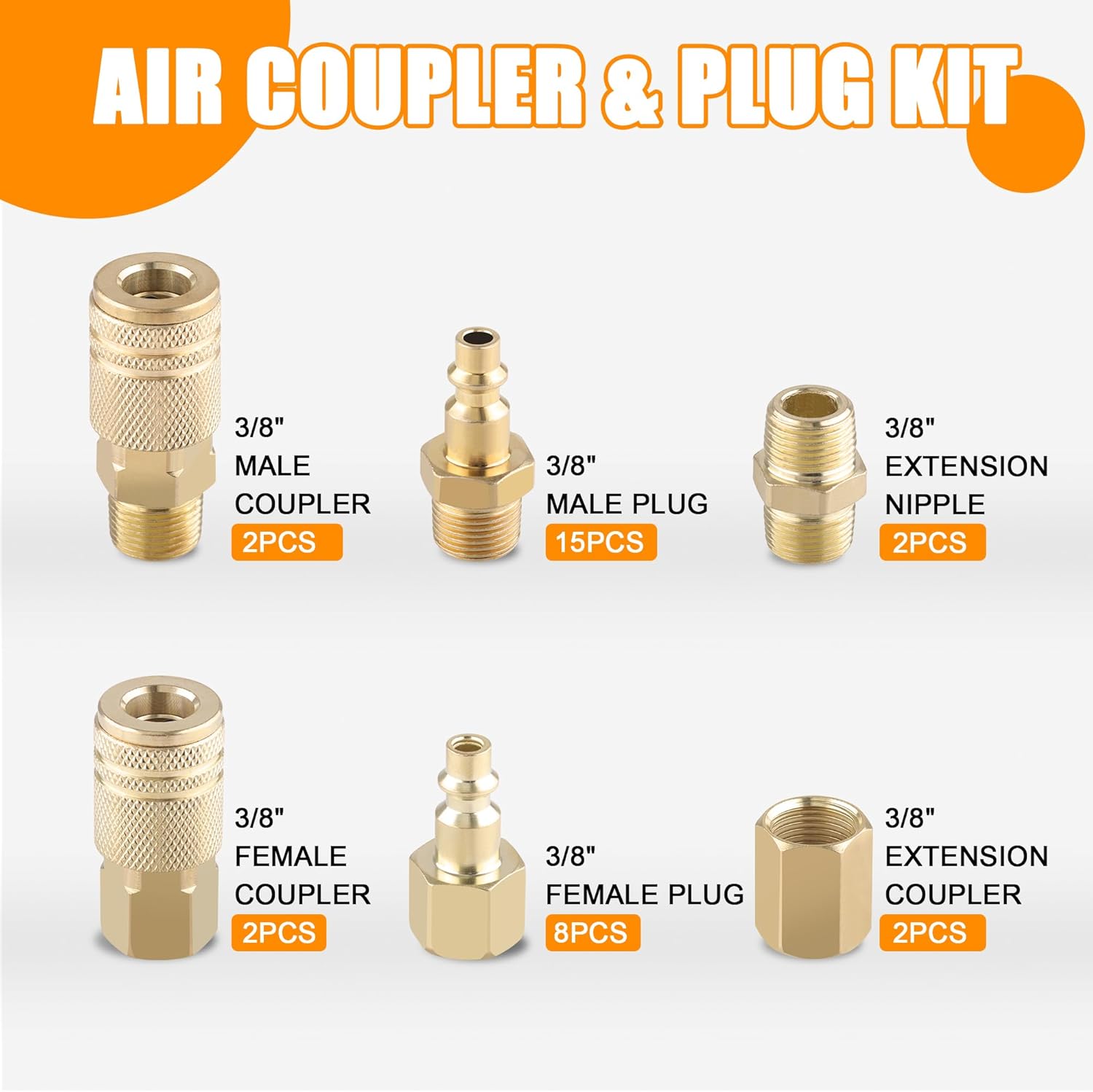 32 PCS Air Coupler & Plug Kit,1/4" Inch Body Size x 3/8" NPT Thread Air Tool Fittings Set,Quick Connect Air Hose Fittings Air Compressor Accessories