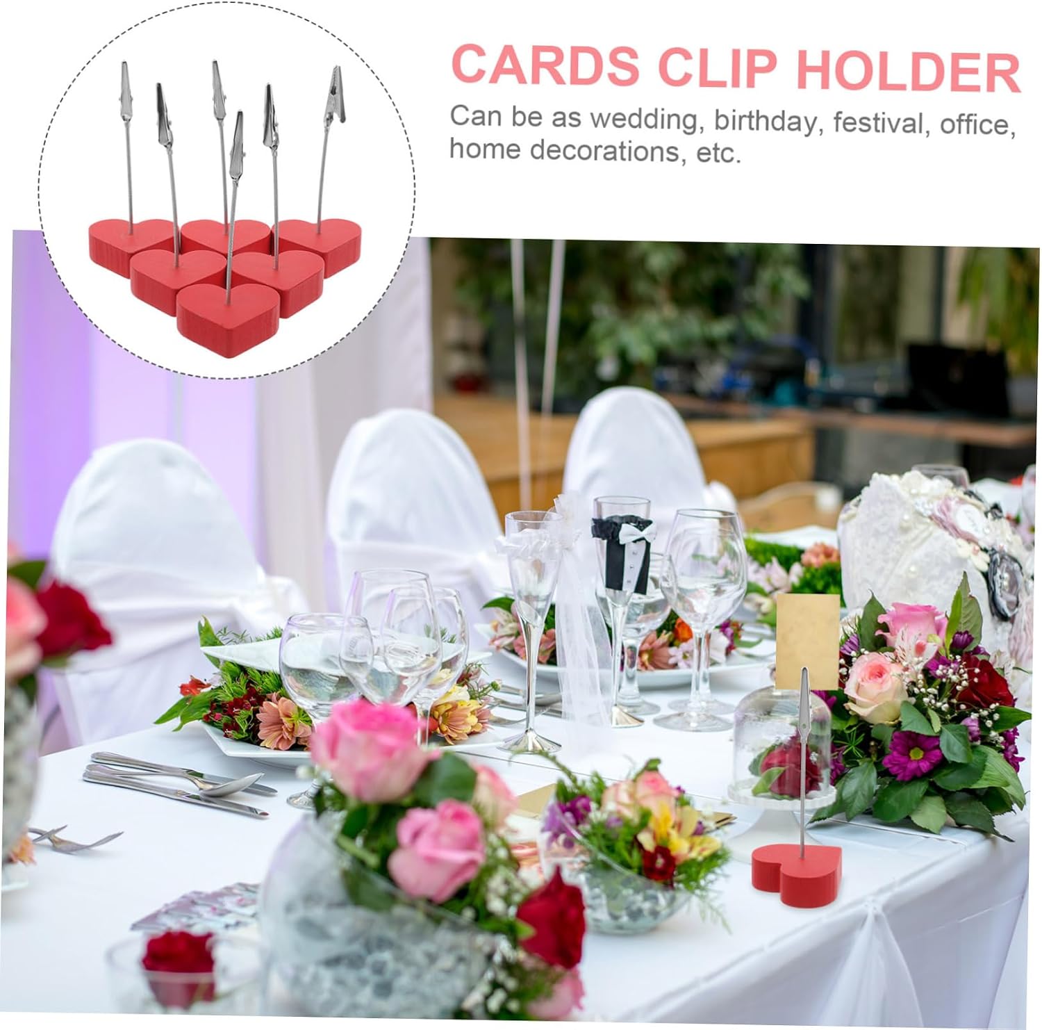 BESPORTBLE 10pcs Valentines Day Picture Holders with Clip Wood Base Memo Clip Stand for Photos Notes Place Cards Romantic Home Decor Accessory for Parties and Events