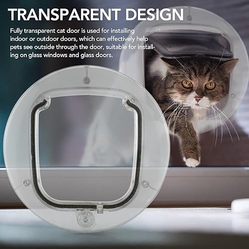 Miniatura 5 de Transparent Cat Door for Interior Exterior Doors, 4 Way Locking System, Silent Brush Strips with Strong Magnetic Strip, Clear Pet Door for Cats and