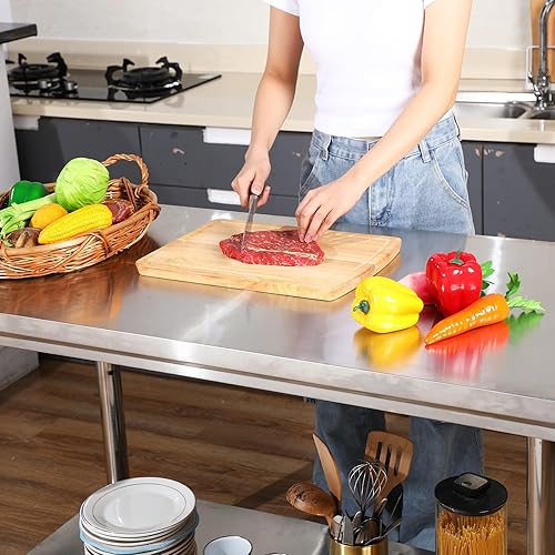 Miniatura 6 de Mesa de preparación de acero inoxidable de 48 x 24 pulgadas, mesa de trabajo comercial de acero inoxidable con estante inferior ajustable, doble