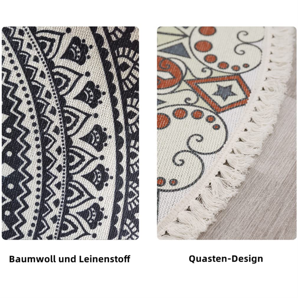 Teppich Rund Bohemian Blume Groß Teppich Mandala Muster Quasten Waschbarer Baumwolle Teppich Wohnzimmer Schlafzimmer (120cm,Rosa)