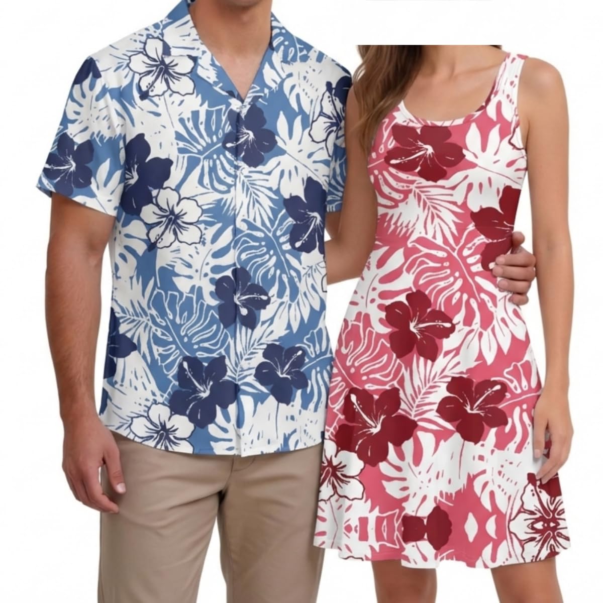 Hawaii Matching Couple Outfits Husband and Wife Clothing Fashionable Mens Casual Shirts Hawaii Dress with Soft Fabric