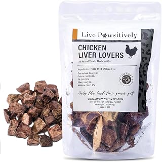 Live Pawsitively All-Natural Treat for Dogs & Cats, Single Ingredient, Picky Eaters, Grain & Gluten Free, Freeze Dried Chicken Liver, No Preservatives, Made in USA
