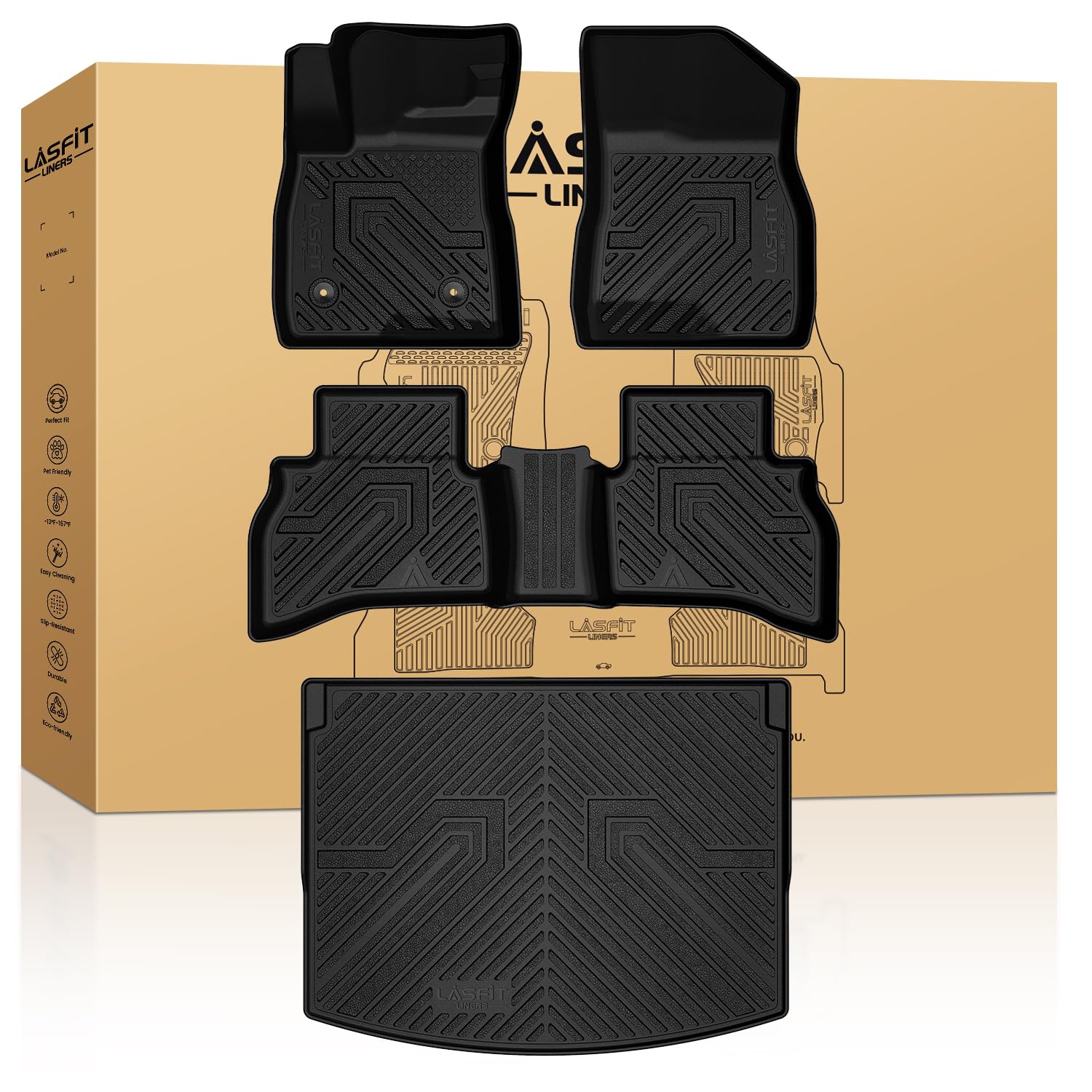 LASFIT Floor Mats & Cargo Liner for Chevrolet Chevy Trailblazer 2021-2026 (Only Fit AWD & Cargo in Upper Deck Position), All Weather TPE Custom Fit