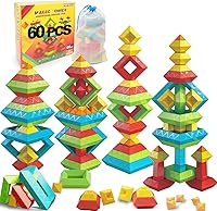 Prinlion 60 PCS Montessori Stacking Blocks for Toddlers 3-6 Years - STEM Sensory Pyramid Tower Building Toys for Boys Girls