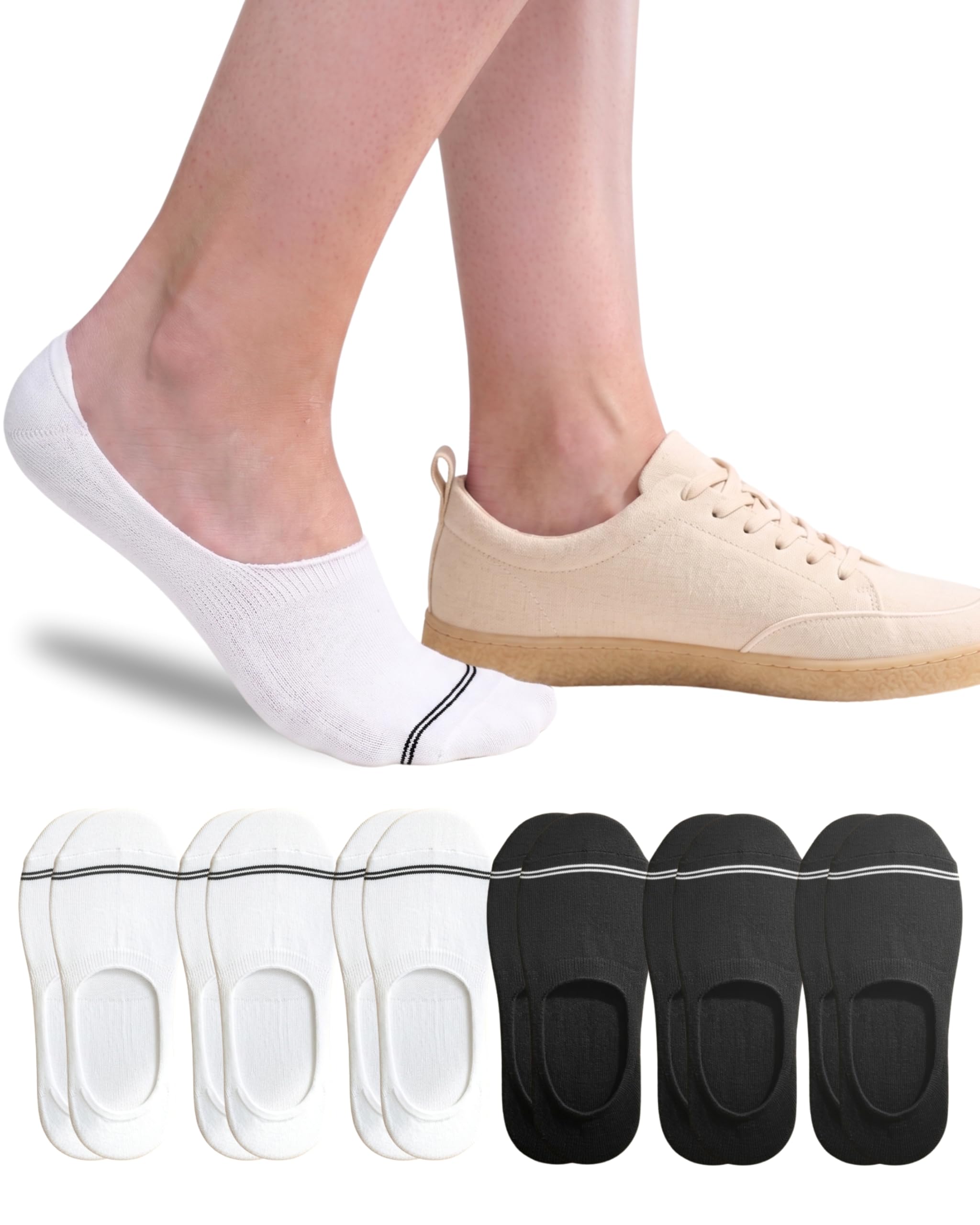 Calzini invisibili per sneaker, in cotone egiziano Giza 94, 6 paia, per uomo e donna, con supporto per tallone in silicone