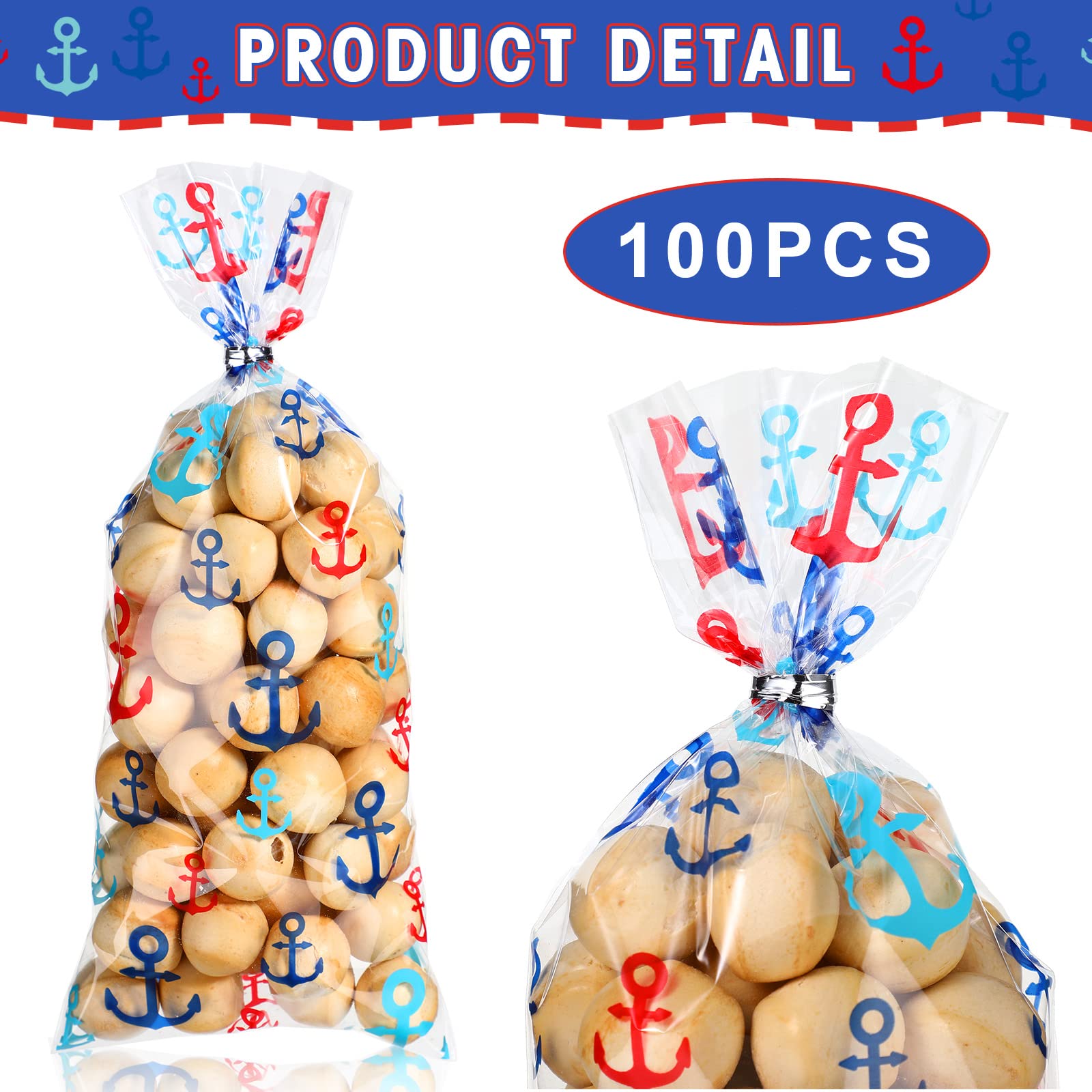 FYSUIMU 100Pcs Nautical Anchors Cellophane Bags Navy...