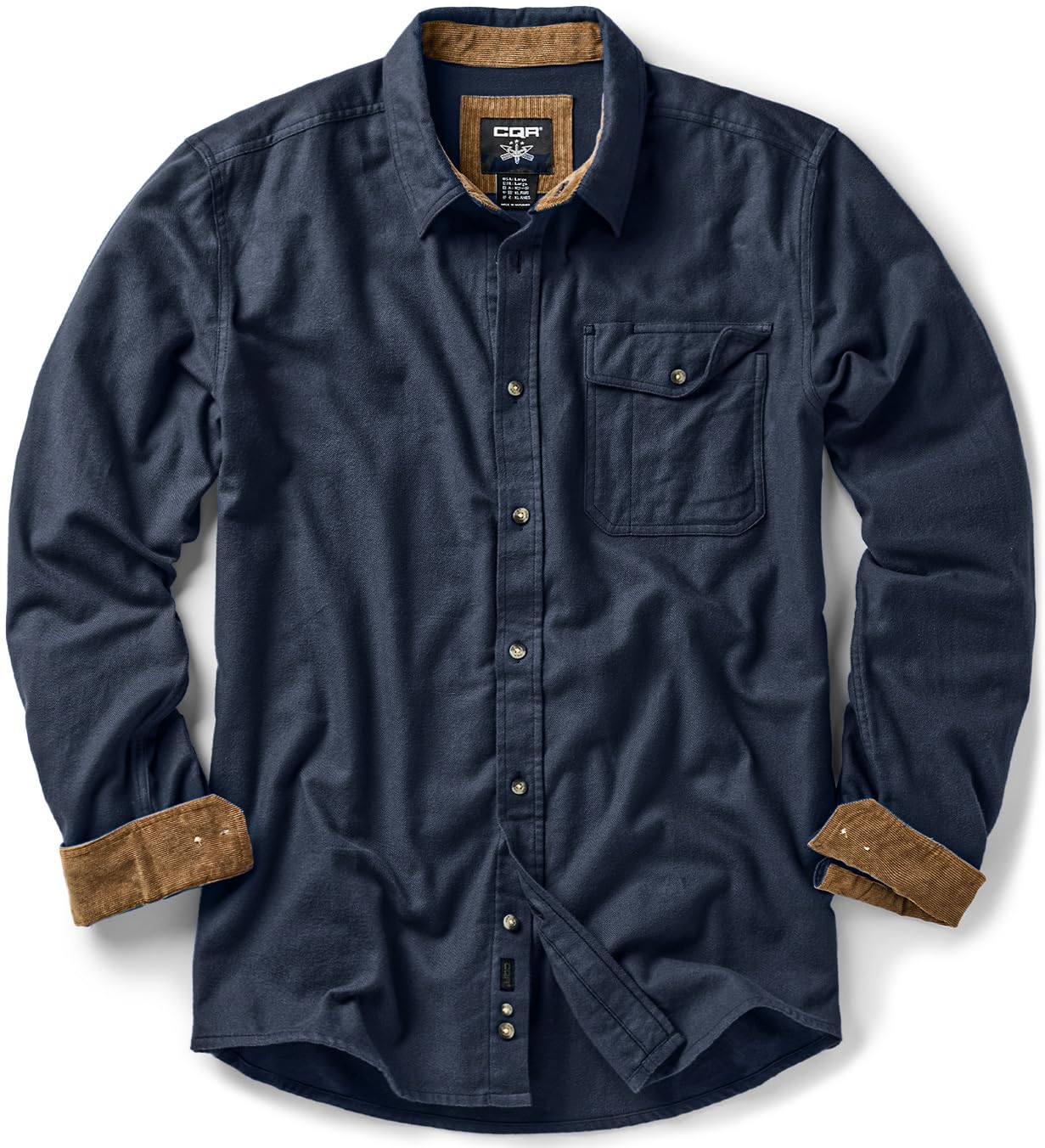 CQR Men's 100% All Cotton Button Down Flannel Shirts, Long Sleeve Brushed Warm Soft Casual Outdoor Plaid Shirt