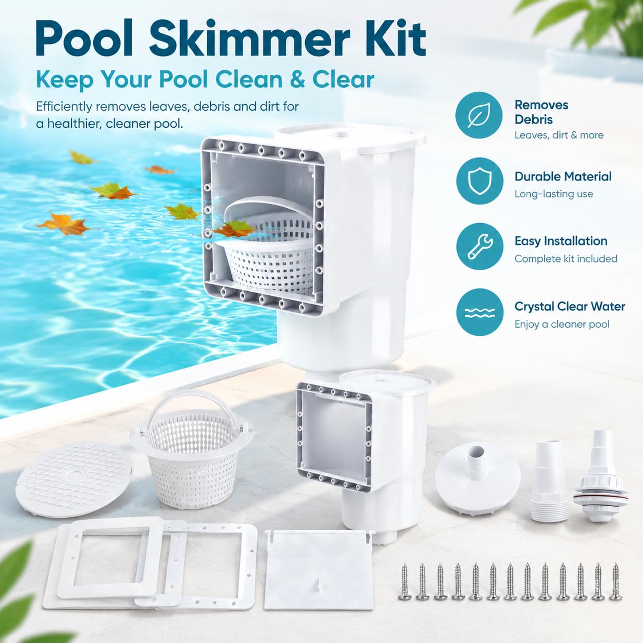 Kit de skimmer de piscina sobre el suelo, accesorios de plástico blanco