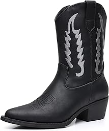 GLOBALWIN Women's Cowgirl Boots Mid Calf Western Cowboy Boots For Women Comfortable Low Heel With Zipper
