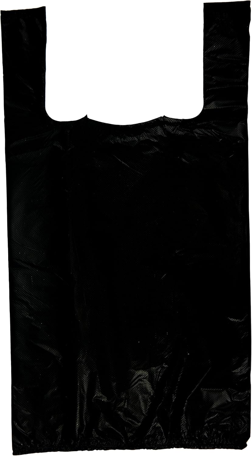 Plastic Bag-Black Plain Embossed T-Shirt Bag 8x 4x 15 15 mic - 1500 bags/case - 3 SET