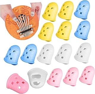 ULDIGI 16 Pcs Finger Cots Guitar Finger Guards Silicone Kalimba Finger Protectors Kalimba Finger Covers Anti Slip Kalimba Finger Guards Ukelele Picks Nail Silica Gel Protective Cap