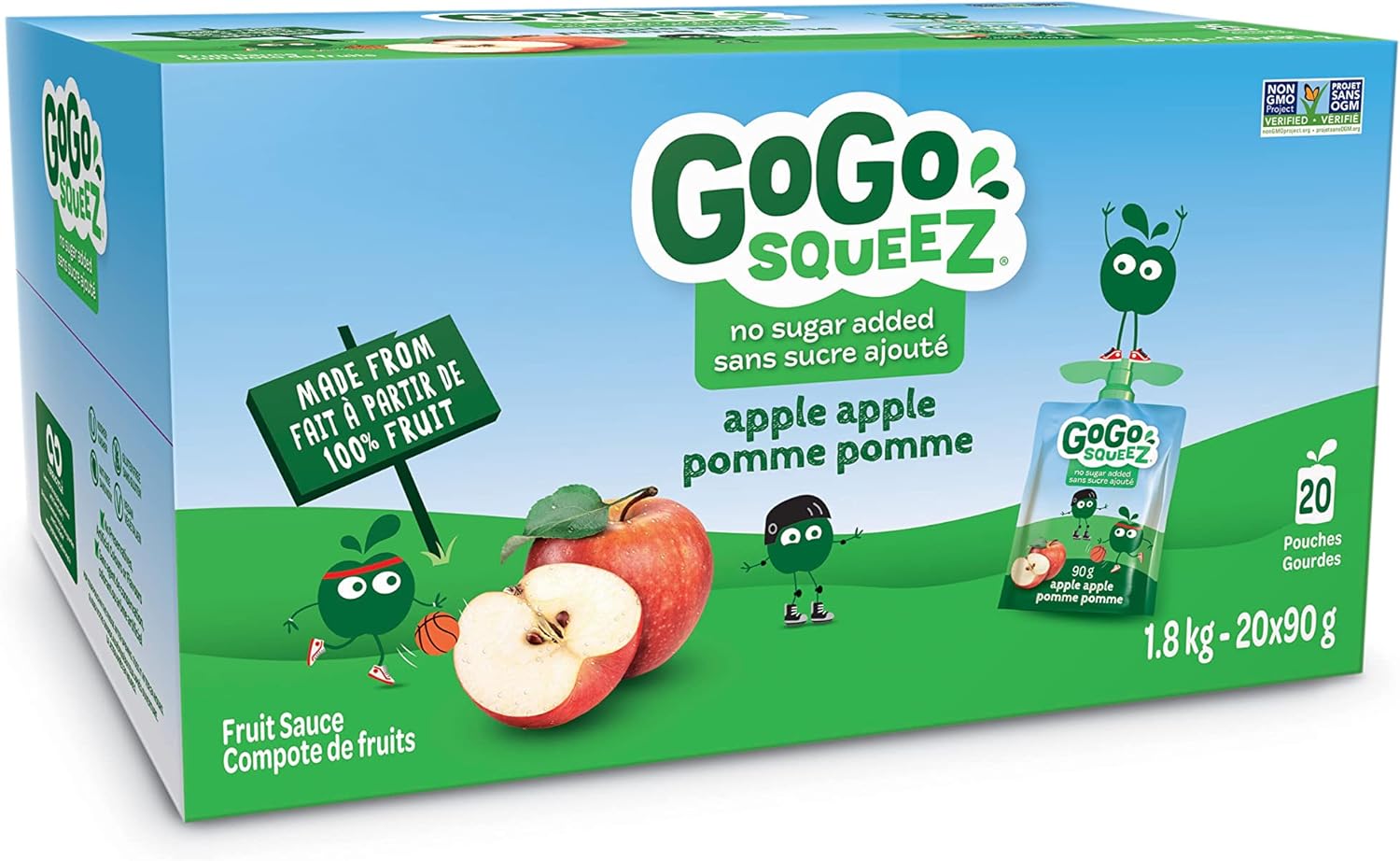 GoGo squeeZ Sachets de compote de pommes non sucrés, saveur pomme, sans
