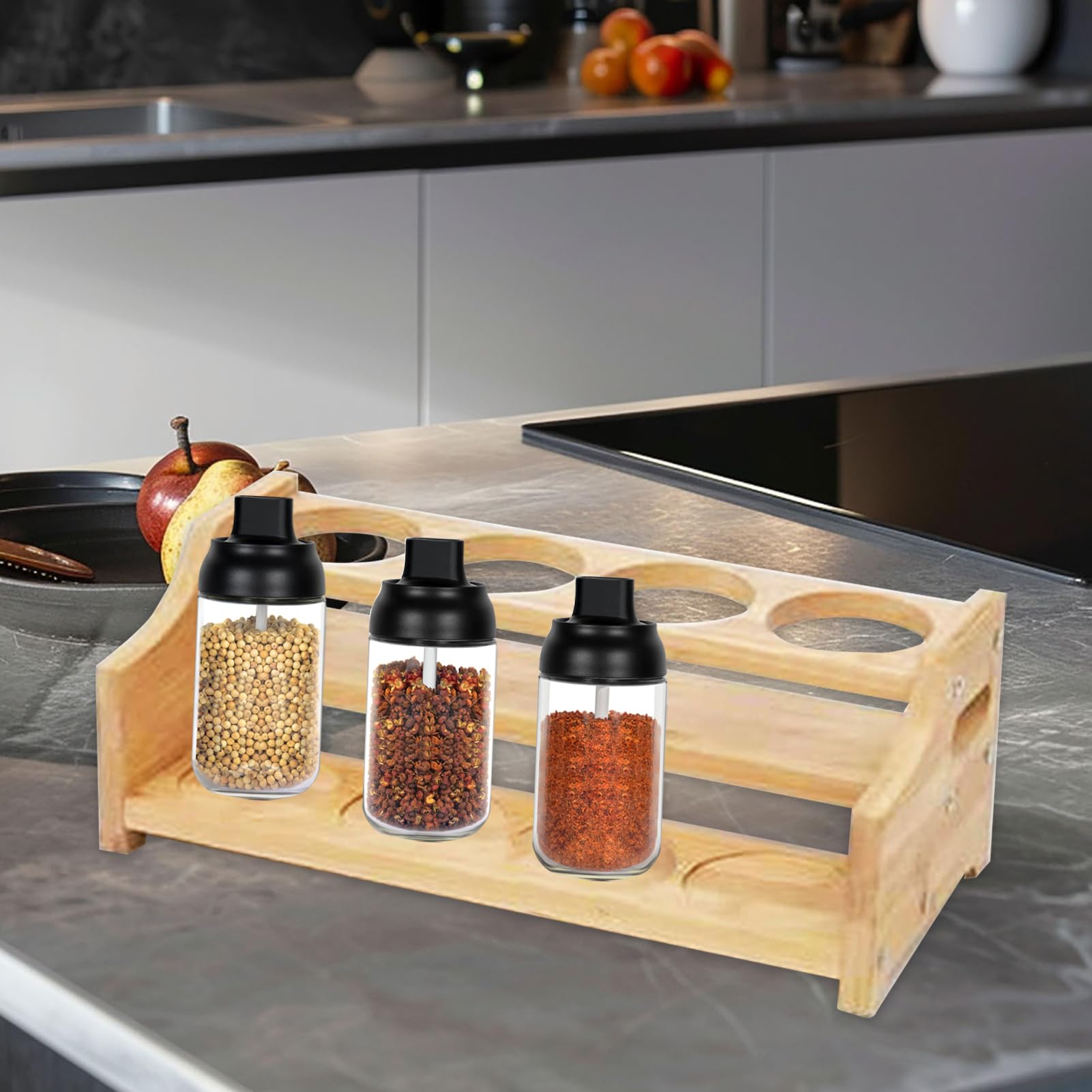 Gewürz-Organizer, platzsparende Aufbewahrung aus Holz, rustikaler Gewürzständer, für Gläser, Olivenöl, Sojasauce, Weingläser, Dressing, Backen, Arbeitsplatte, Speisekammer, Café, Bar, Schrank