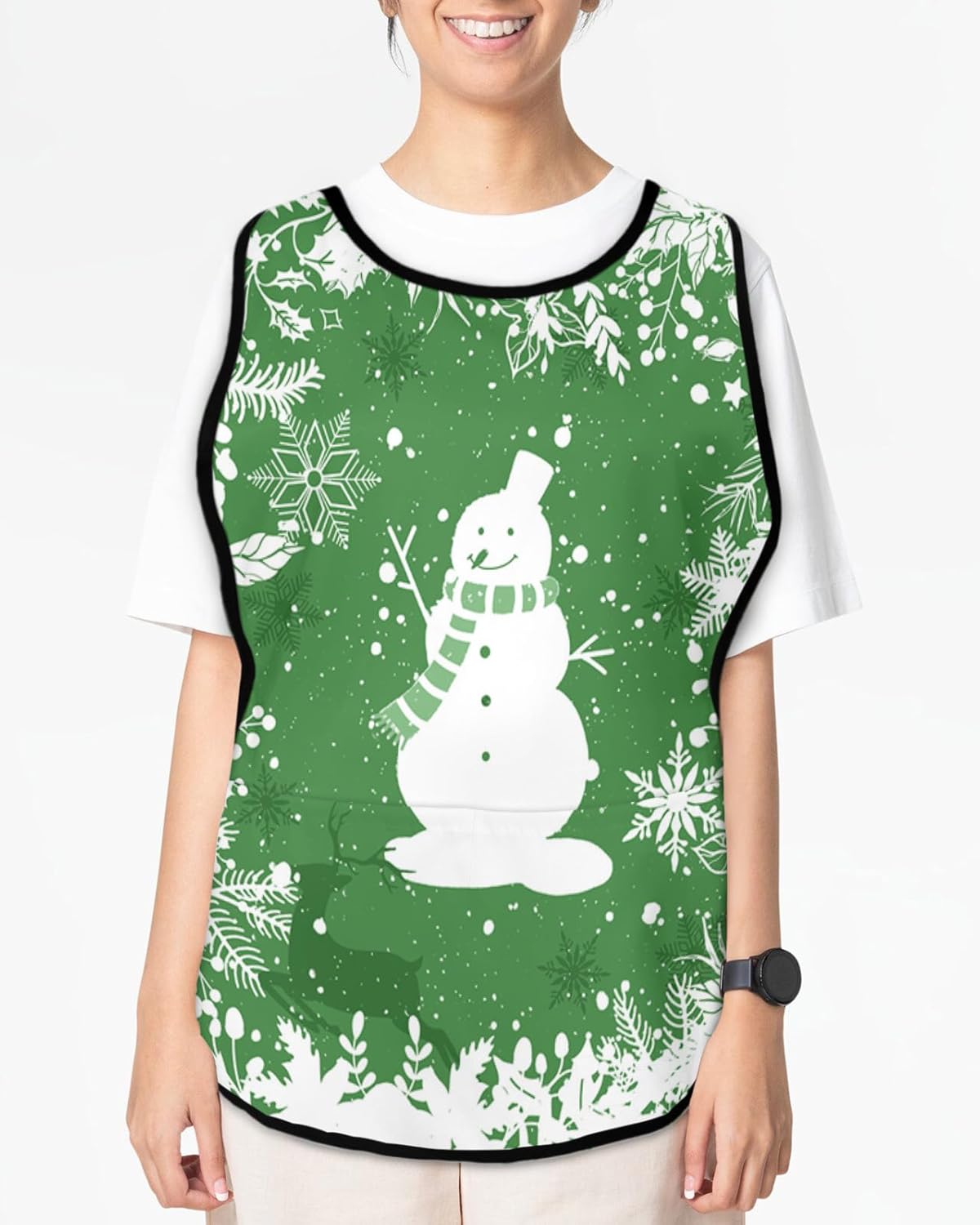 Green Christmas Cobbler Aprons with 2 Pockets for Women Men, Winter Snowman Snowflake Xmas Reindeer