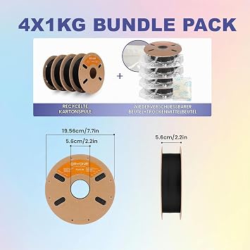 ERYONE PLA Lite Filament 1.75 mm 4 kg Bundle Filament PLA Lite For 3D Printer +/- 0.03 mm 1 kg/Spool Pack of 4 Black