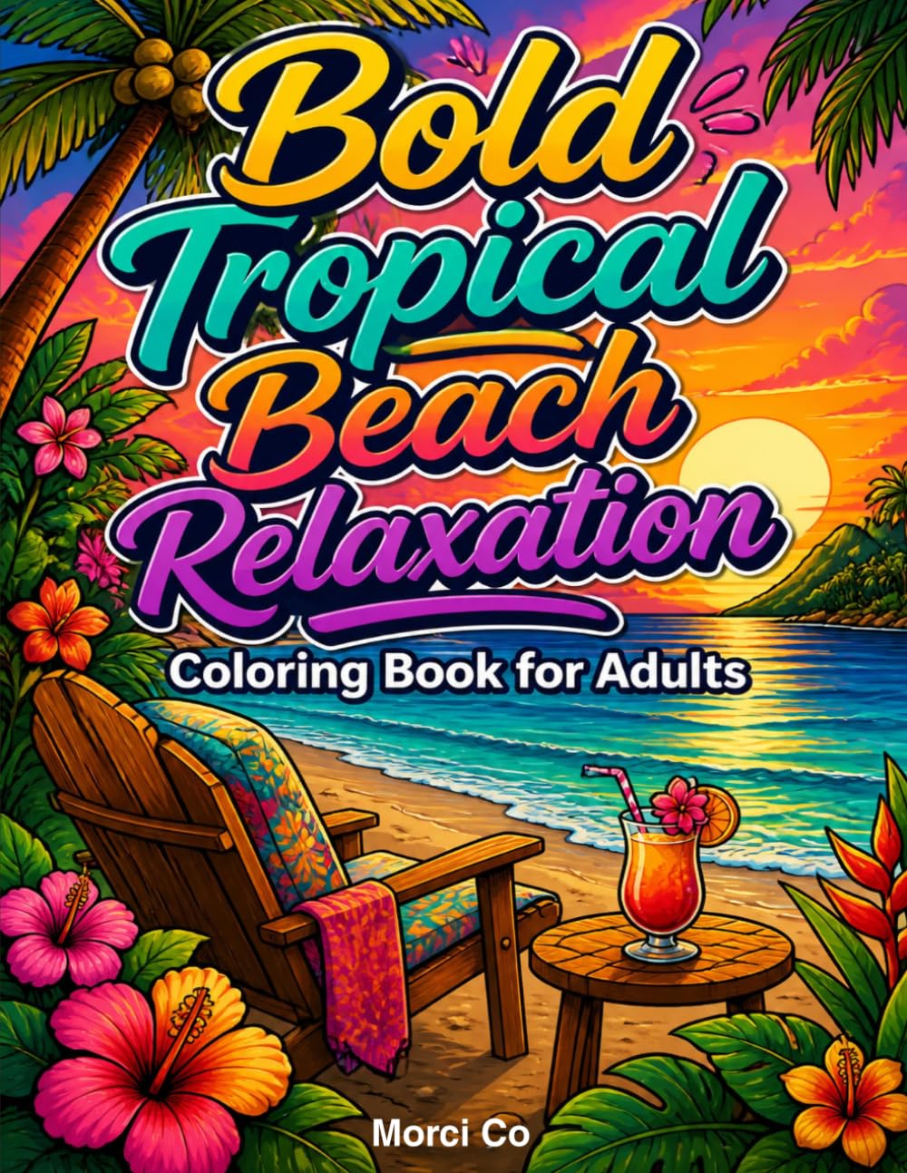 Bold Tropical Beach Relaxation Coloring Book for Adults: Ocean Waves, Palm Trees, Seashells, and Sunny Coastal Scenes for Stress Relief