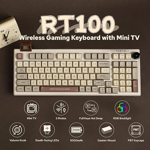 Miniatura 2 de EPOMAKER Teclado retro RT100 para juegos con pantalla de visualización, BT5.02.4GUSB-C, junta de 97 teclas, teclado personalizado, intercambiable en