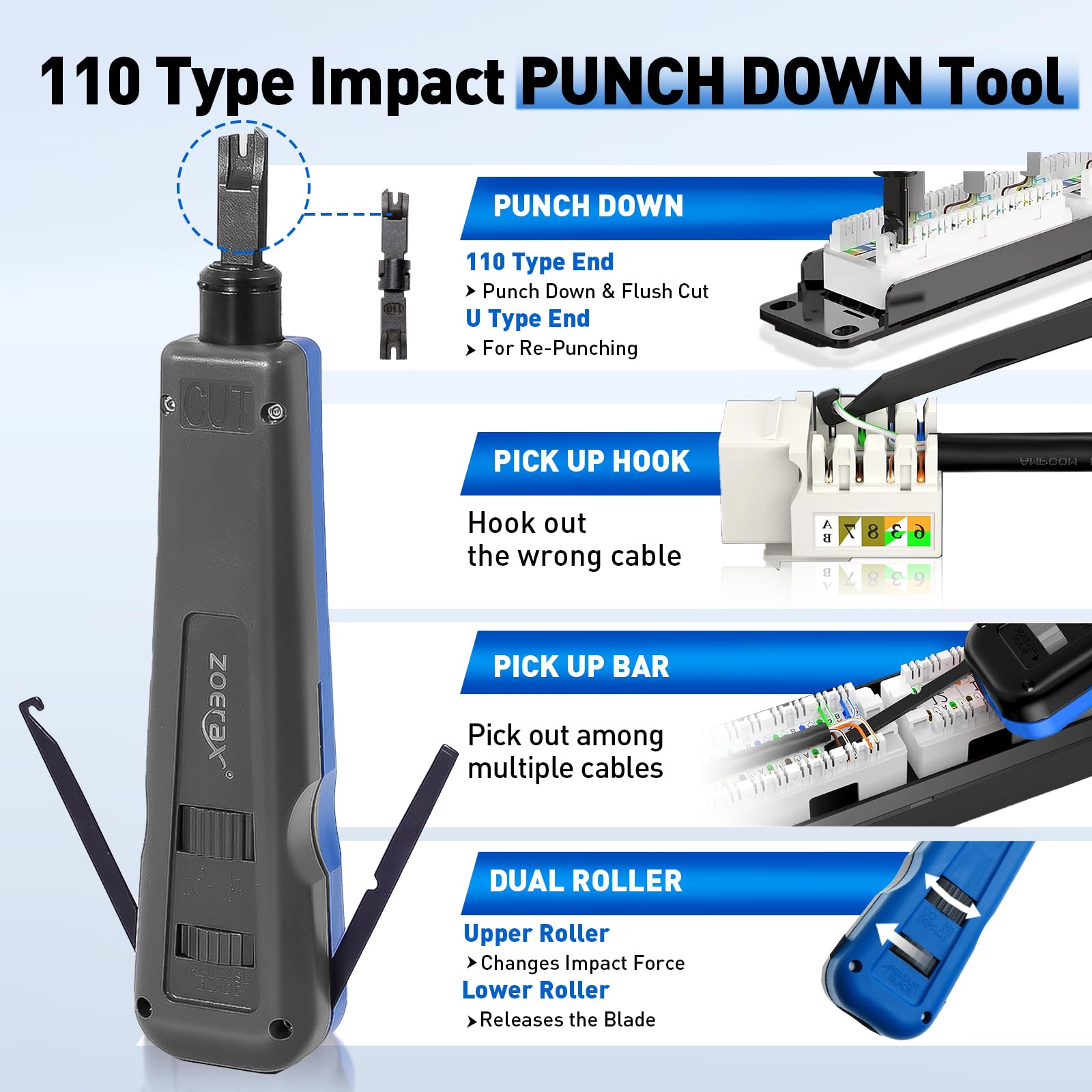 Kit di strumenti di rete professionale, 14 in 1, strumento di crimpatura RJ45, connettori e connettori passa-passacavi, tester per cavi, spellafili, strumento di perforazione Ethernet
