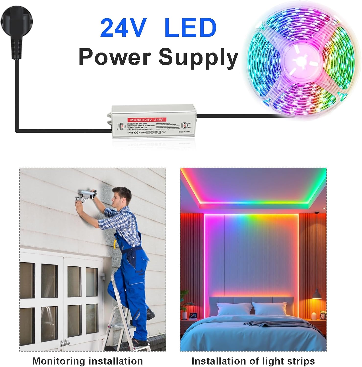 24V LED Power Supply 24W 1A, IP65 Waterproof AC 110V to DC 24V Transformer, Low Voltage Constant Voltage Power Adapter for LED Strip Lights, Landscape & Outdoor Lighting