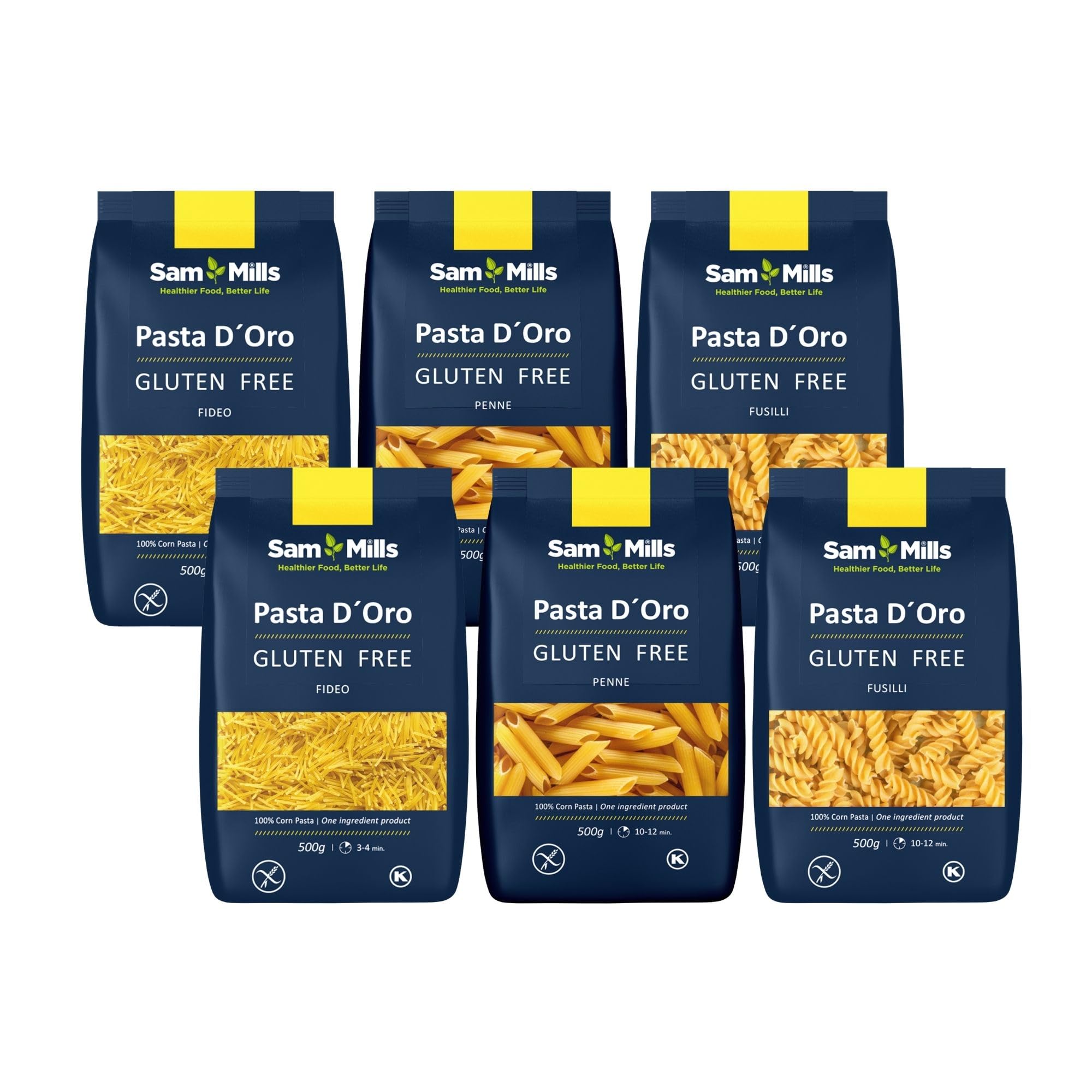 Sam Mills Pack 6 Unidades Pasta Sin Gluten 500 g Harina de Maíz Vegana