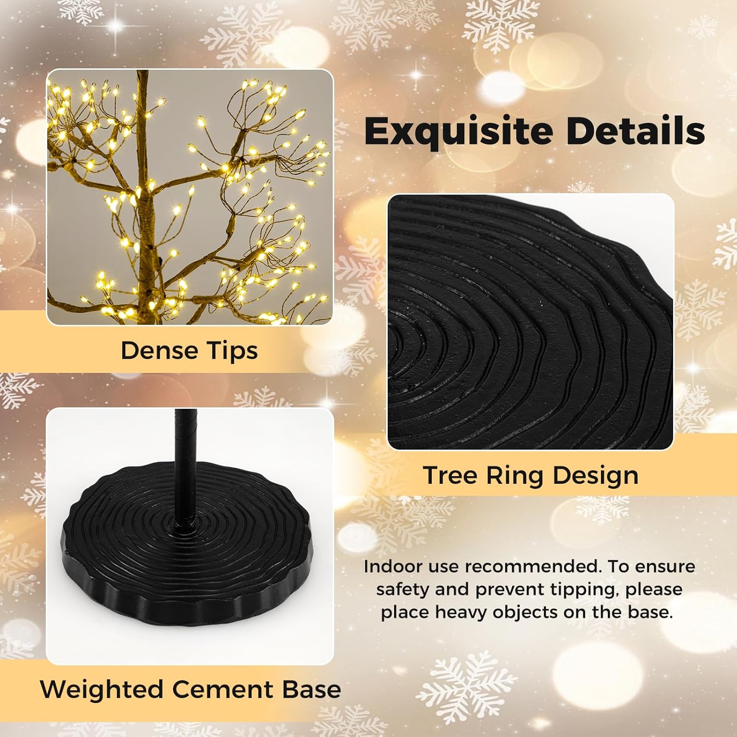 Goplus 5/6/7 FT LED Alpine Tree with 1000 Warm White LED Lights, Pre-lit Artificial Cedar with Weighted Base, Pre-lit Indoor Tree-Decoration for Christmas, Wedding Party (M)