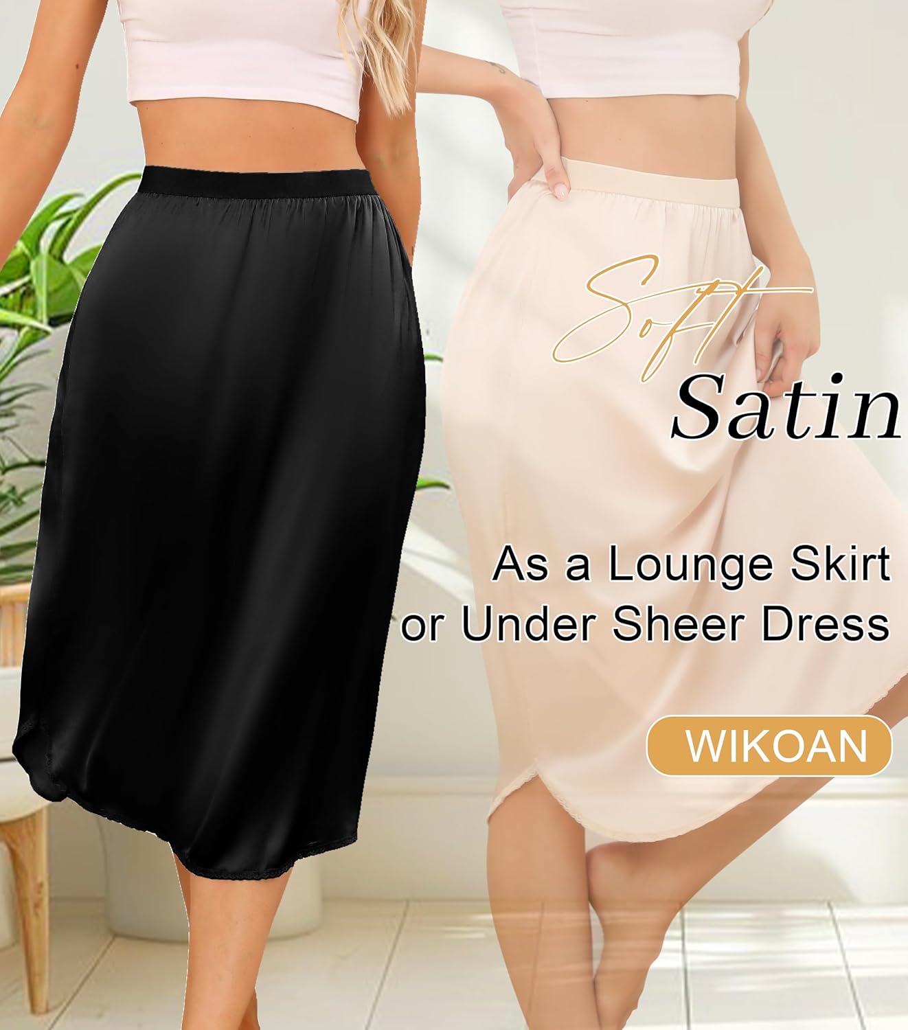 2 Pack Half Slip for Under Dresses Lace Long Satin Underskirt Women's Half Slip Anti Static Skirt Extender S-3XL - Image 2